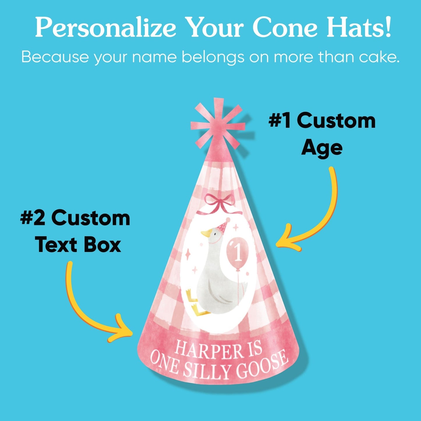 Custom Text One Silly Goose Pink Cone Hat - 8 Ct