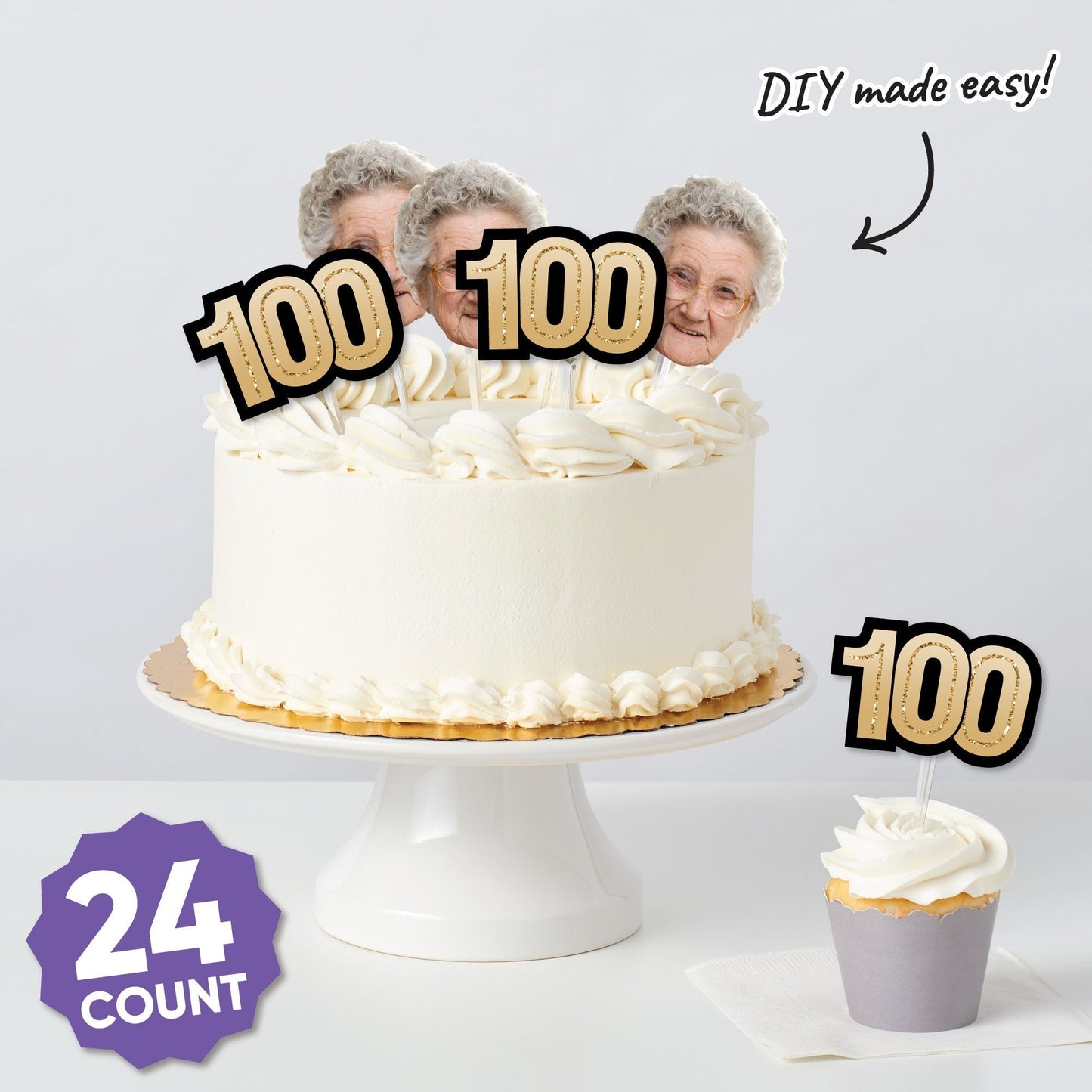 Custom Photo 100th Birthday Cut-Outs - 24 Ct
