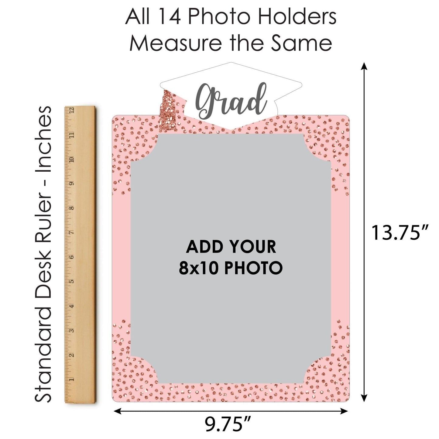 Rose Gold Grad - 8 x 10 inches K-12 School Photo Holder - DIY Graduation Party Decor - Picturific Display