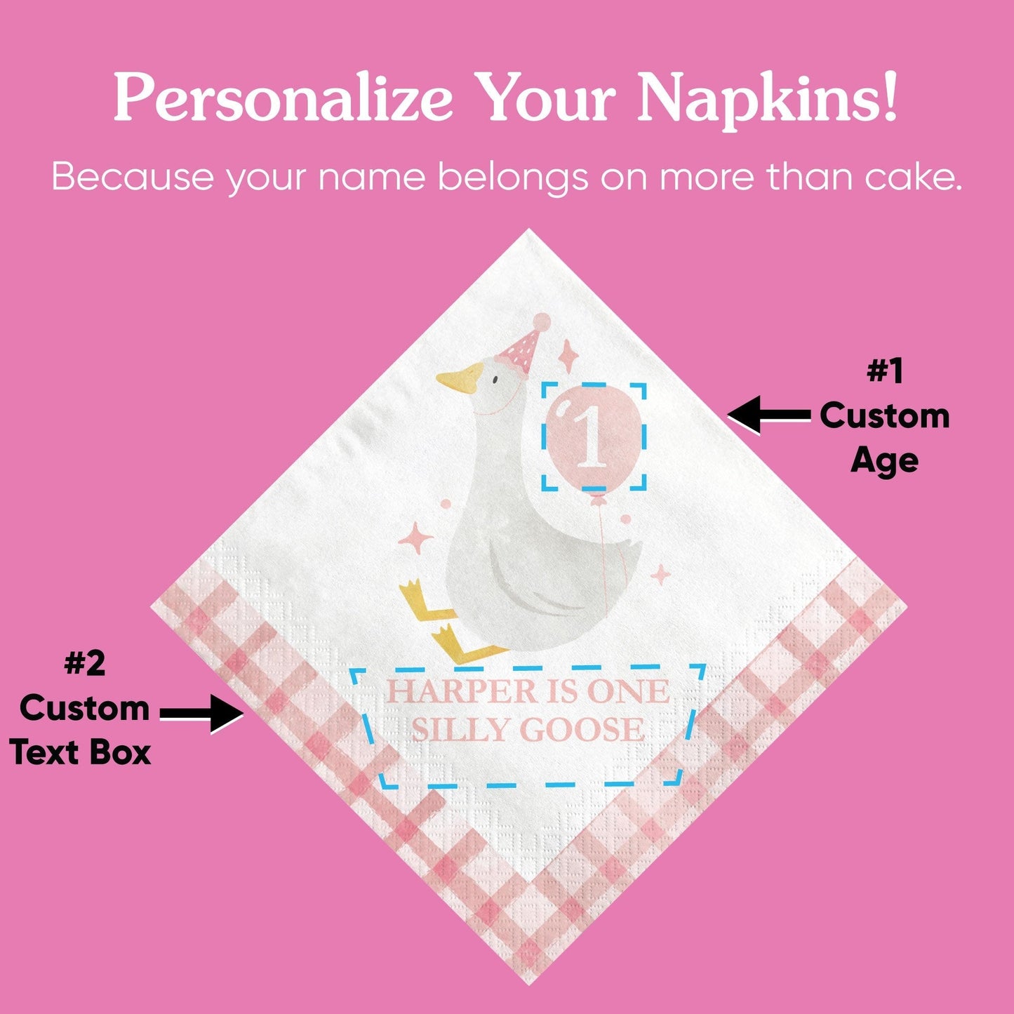 Custom Text Napkins - One Silly Goose Pink