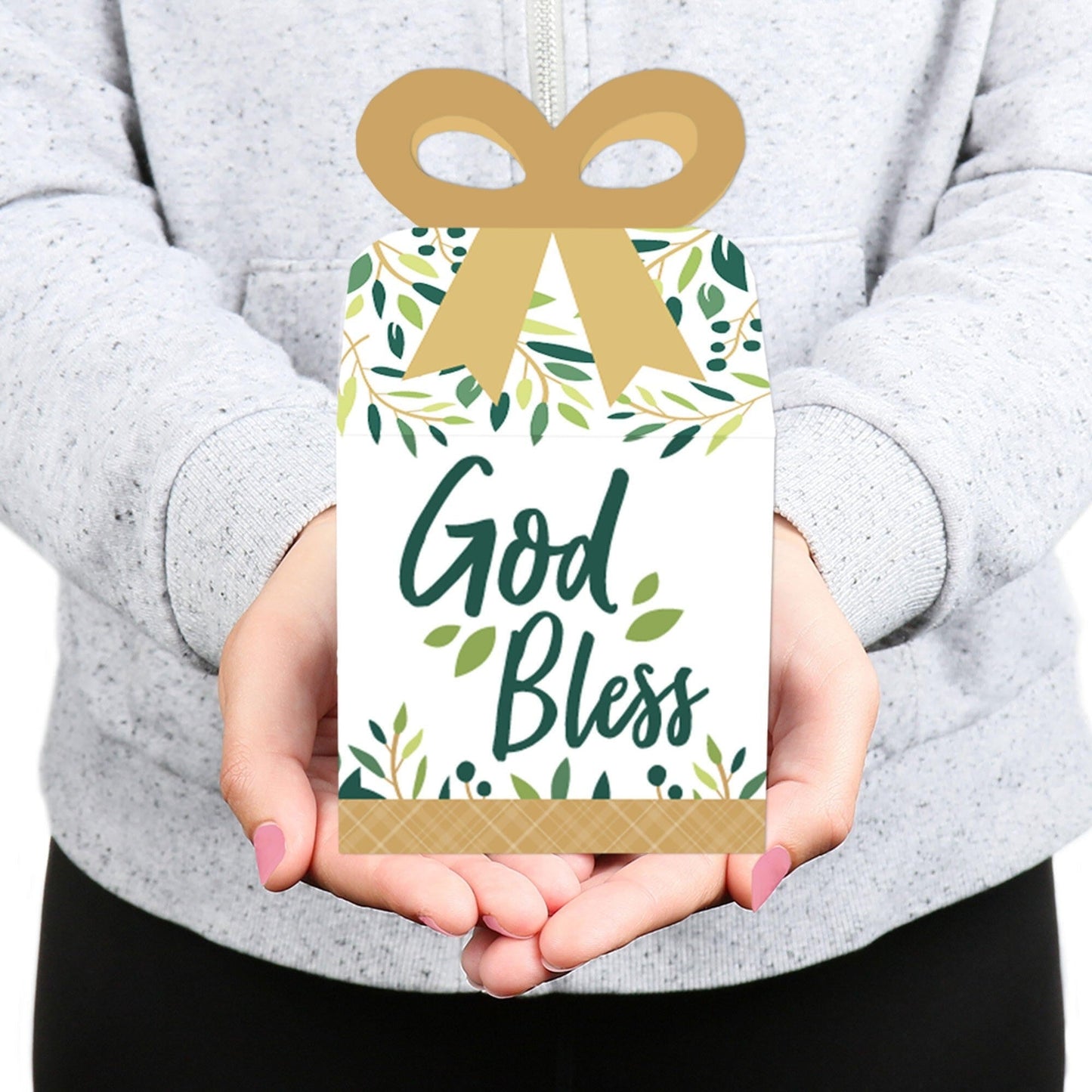 Elegant Cross - Square Favor Gift Boxes - Religious Party Bow Boxes - Set of 12