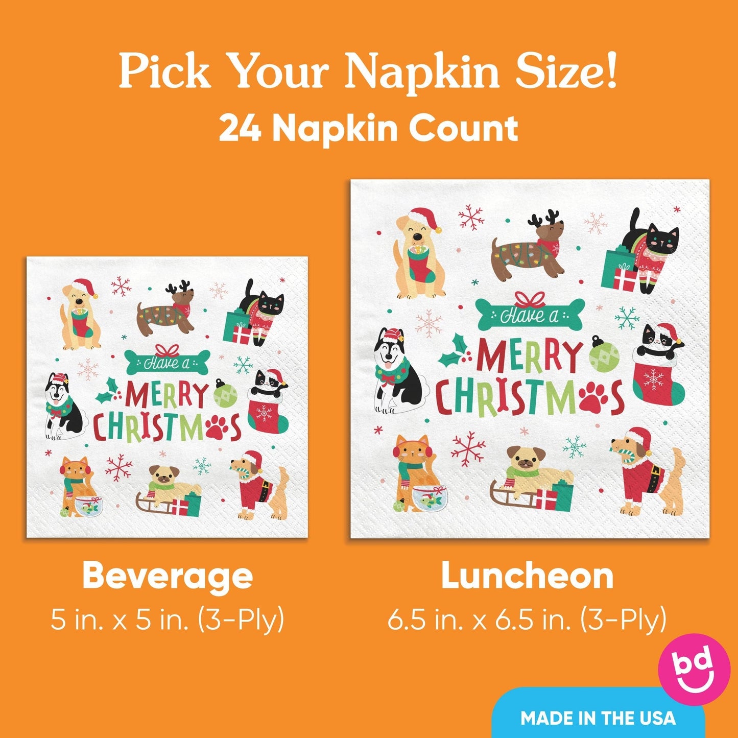 Napkins - Christmas Pets - 24 Ct