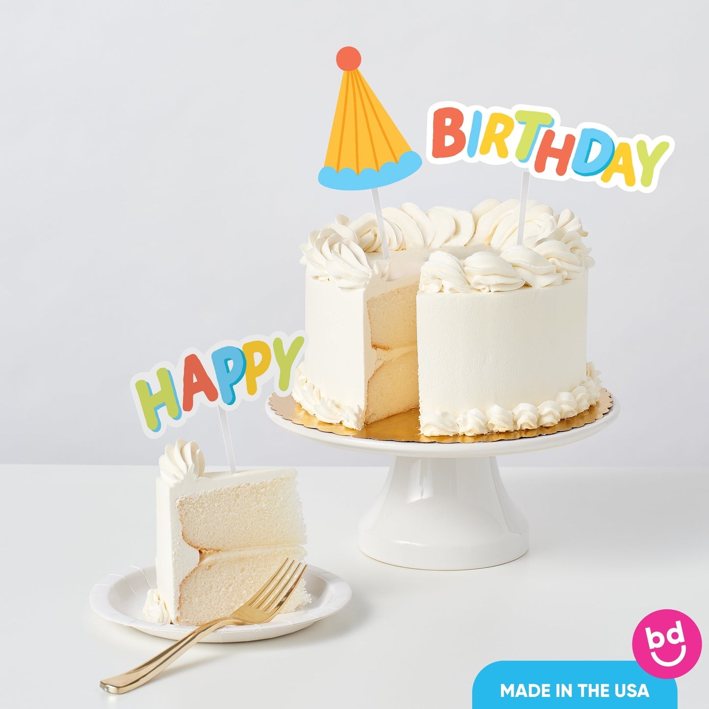 Party Time Colorful Happy Birthday Cake Topper - 3 Pc