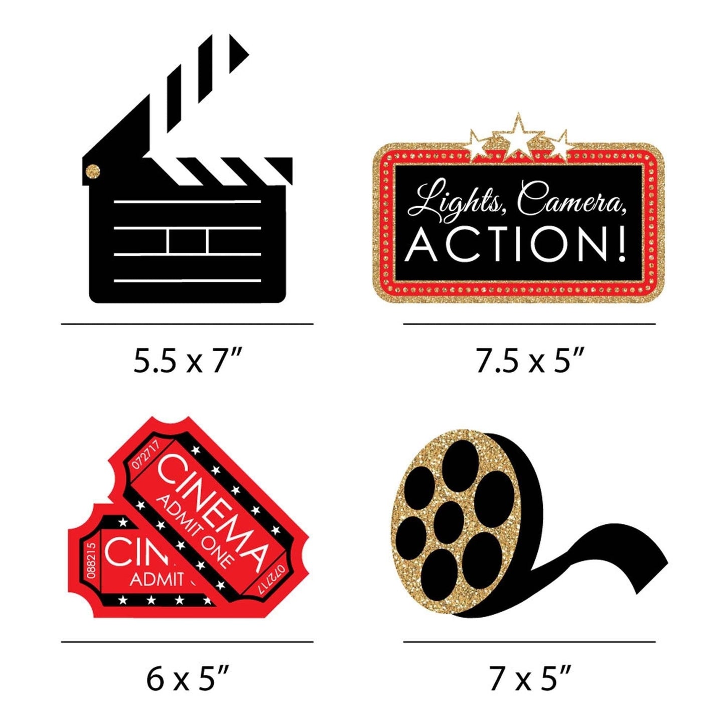 Red Carpet - Clapboard, Movie Tickets and Film Reel Decorations DIY Movie Night Party Essentials - Set of 20