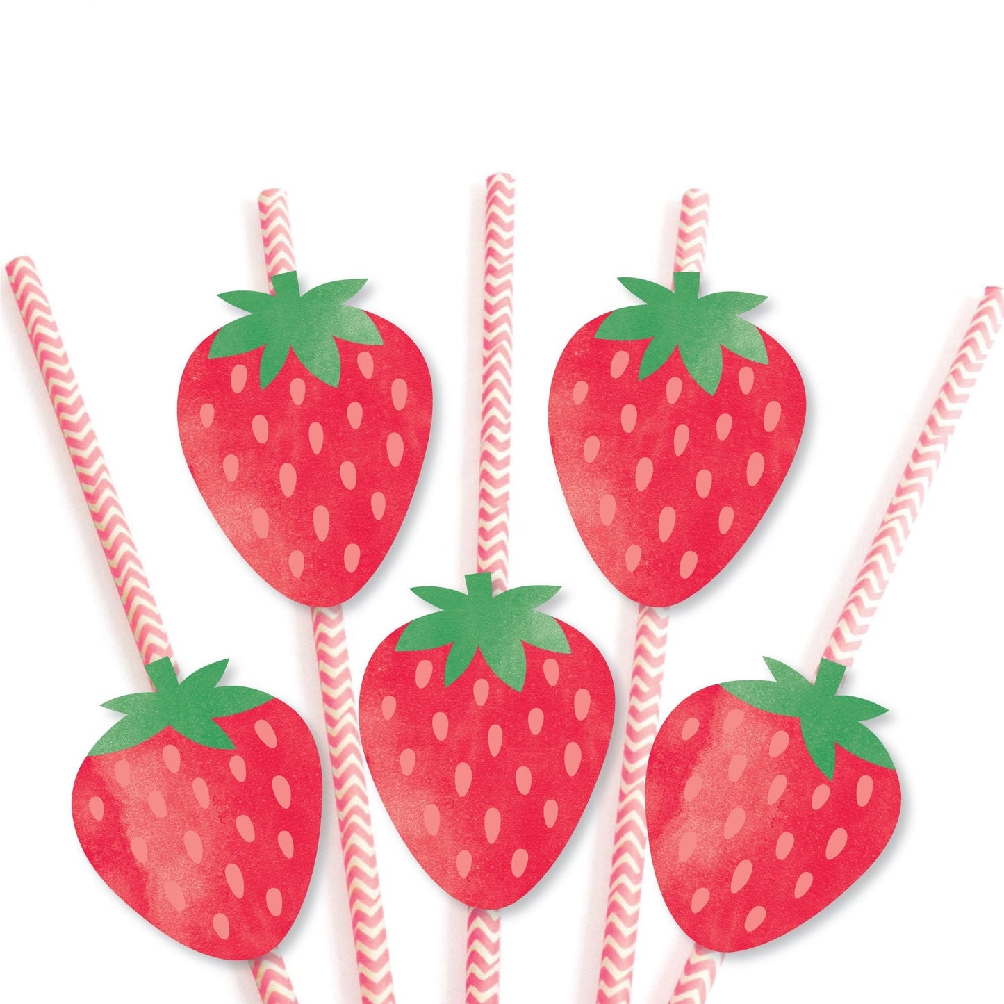 Berry Sweet Strawberry - Paper Straw Decor - Fruit Themed Birthday Party or Baby Shower Striped Decorative Straws - Set of 24