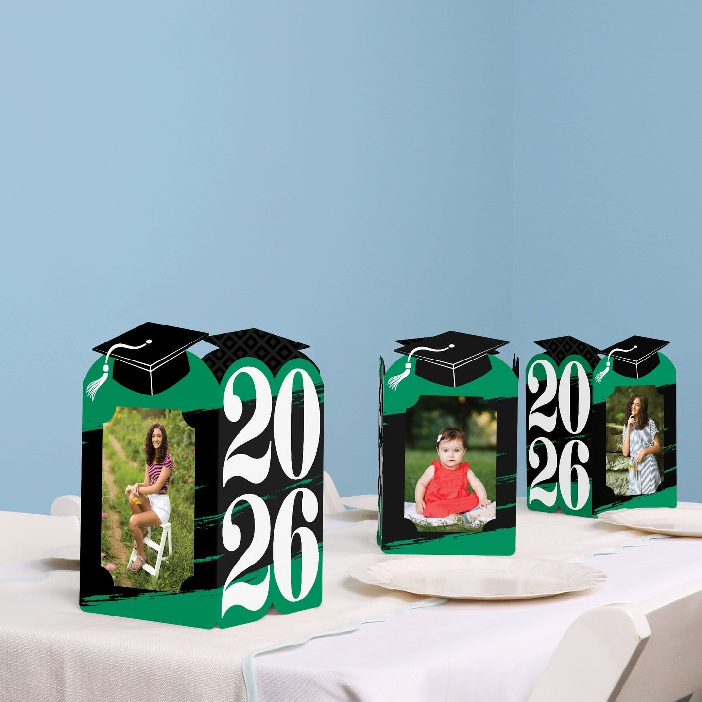 Green Graduation Photo Centerpieces - 8 Ct