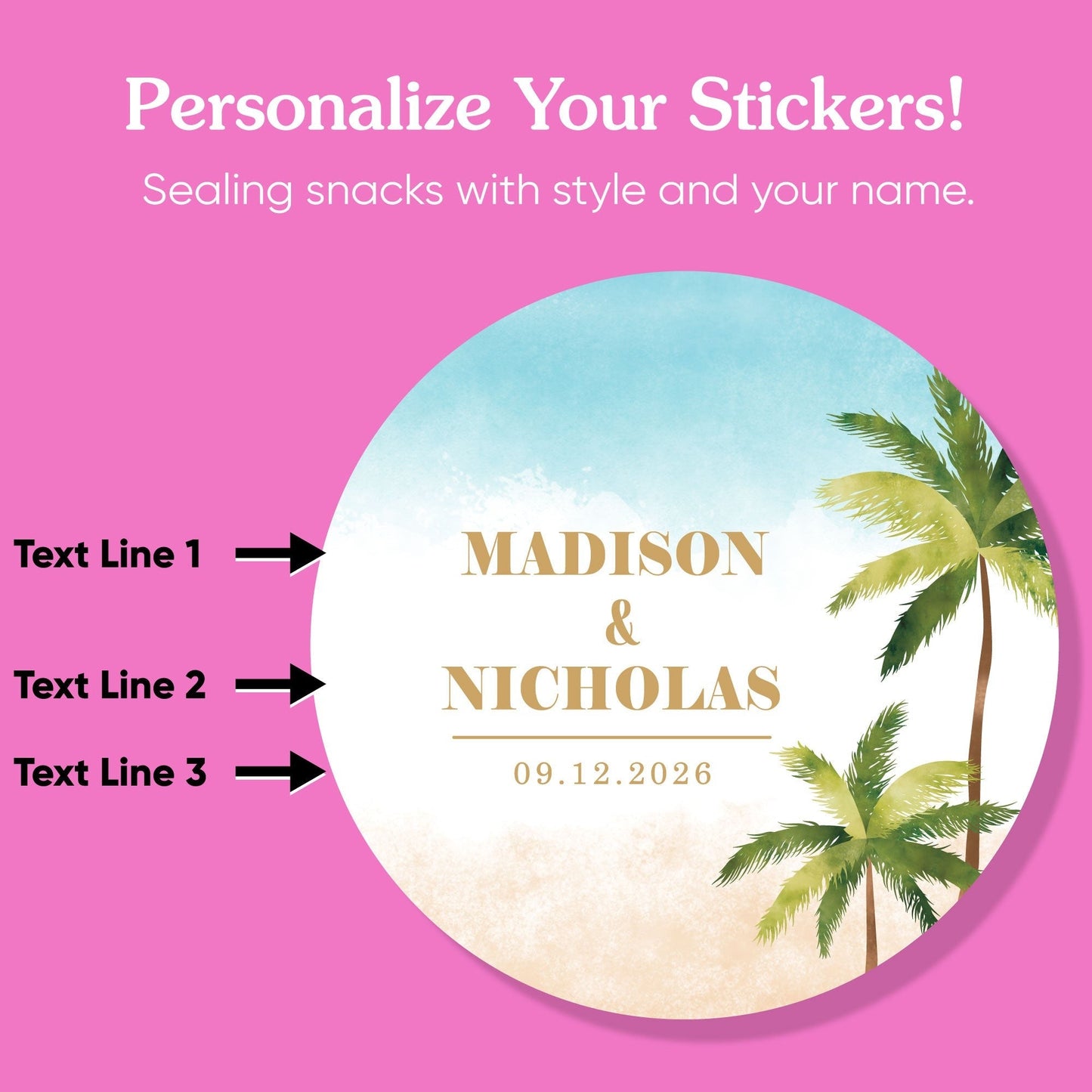 Custom Text Stickers & Clear Cookie Bags - Beach Wedding