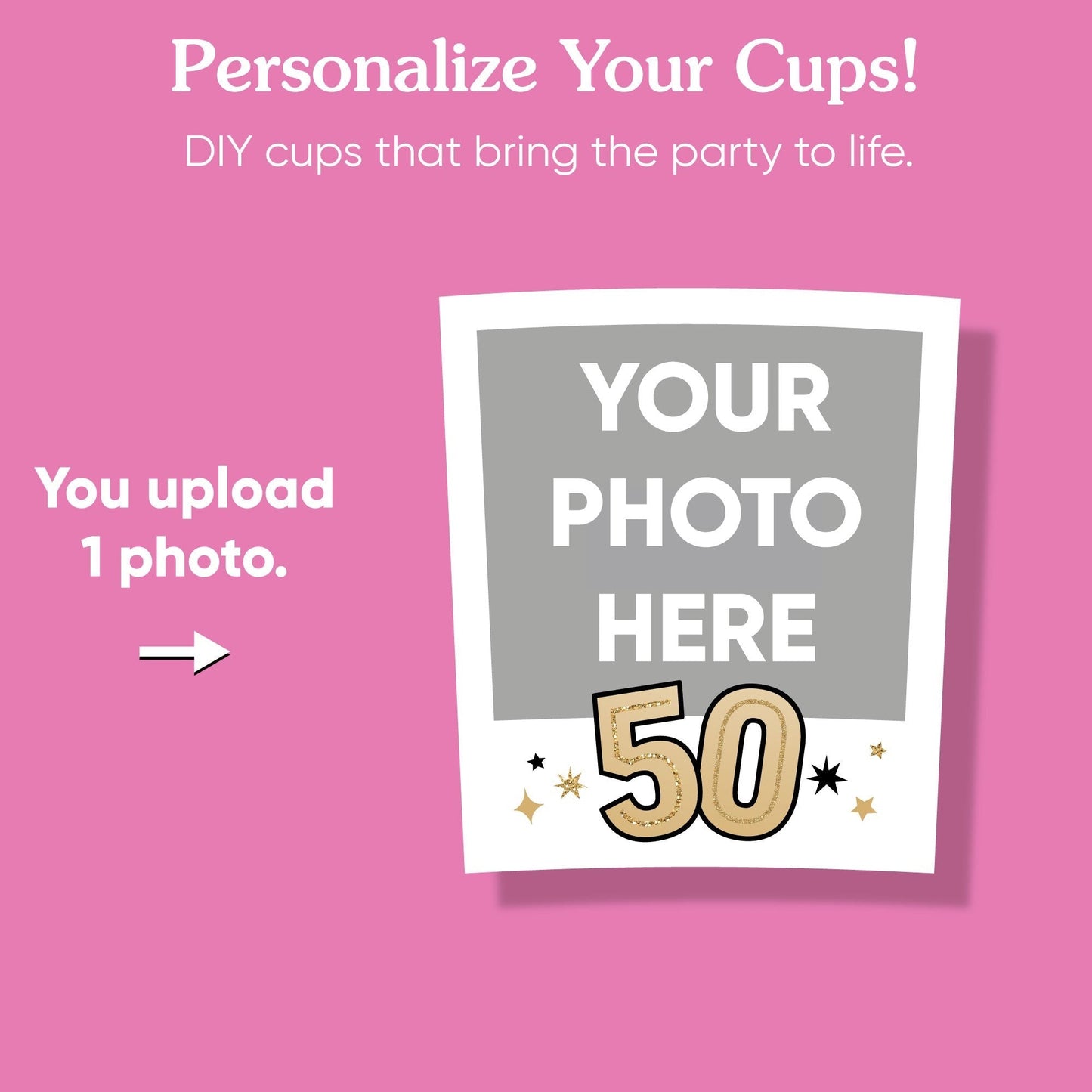Custom Photo Party Cups - 50th Birthday - 16 Ct
