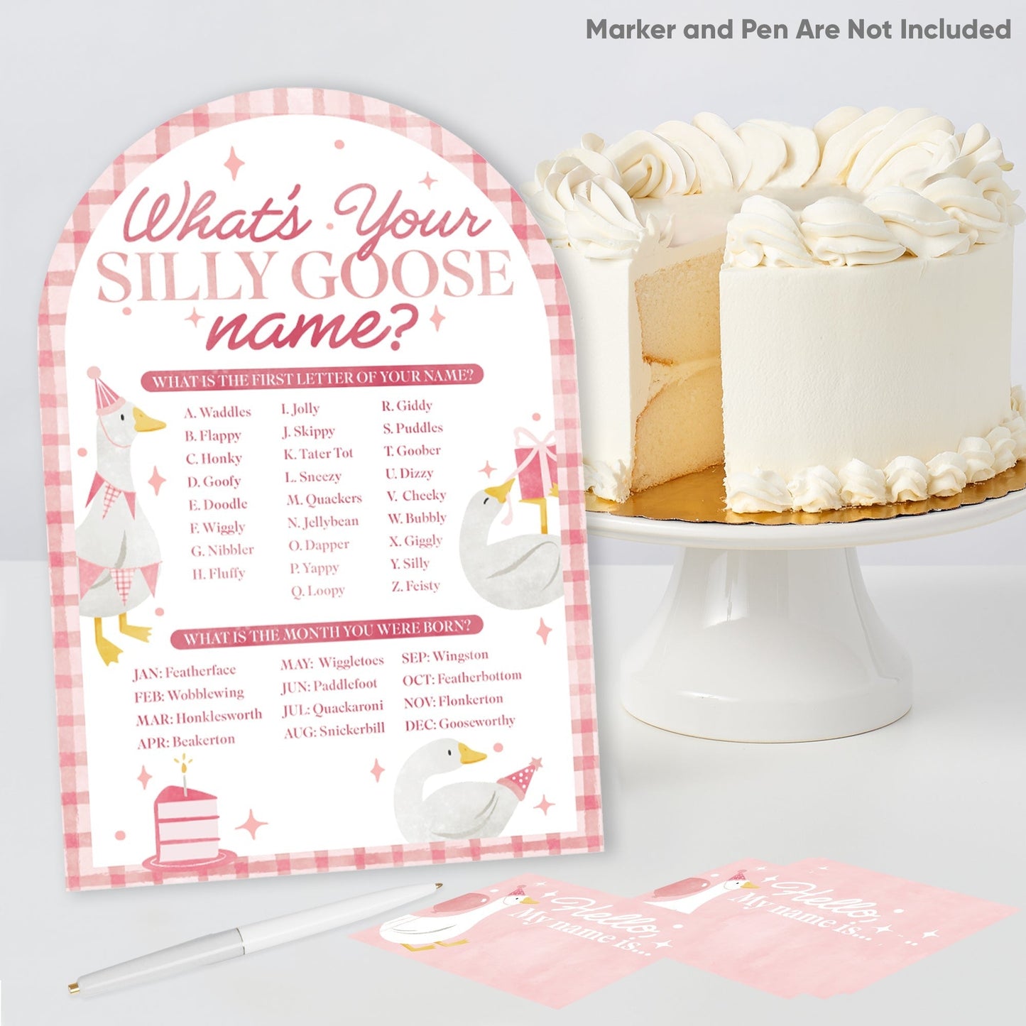 One Silly Goose Pink What's Your Name Party Game