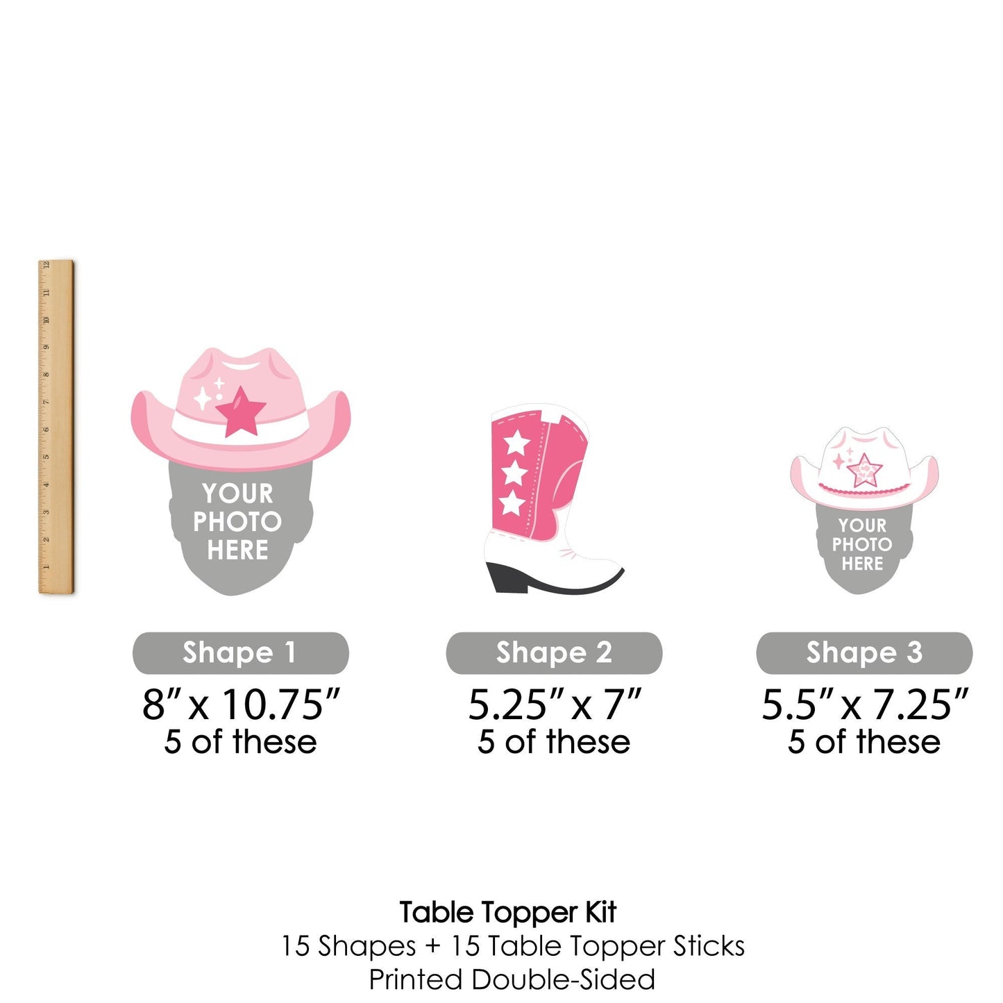 Custom Photo Pink First Rodeo - Cowgirl 1st Birthday Party Centerpiece Sticks - Fun Face Table Toppers - Set of 15