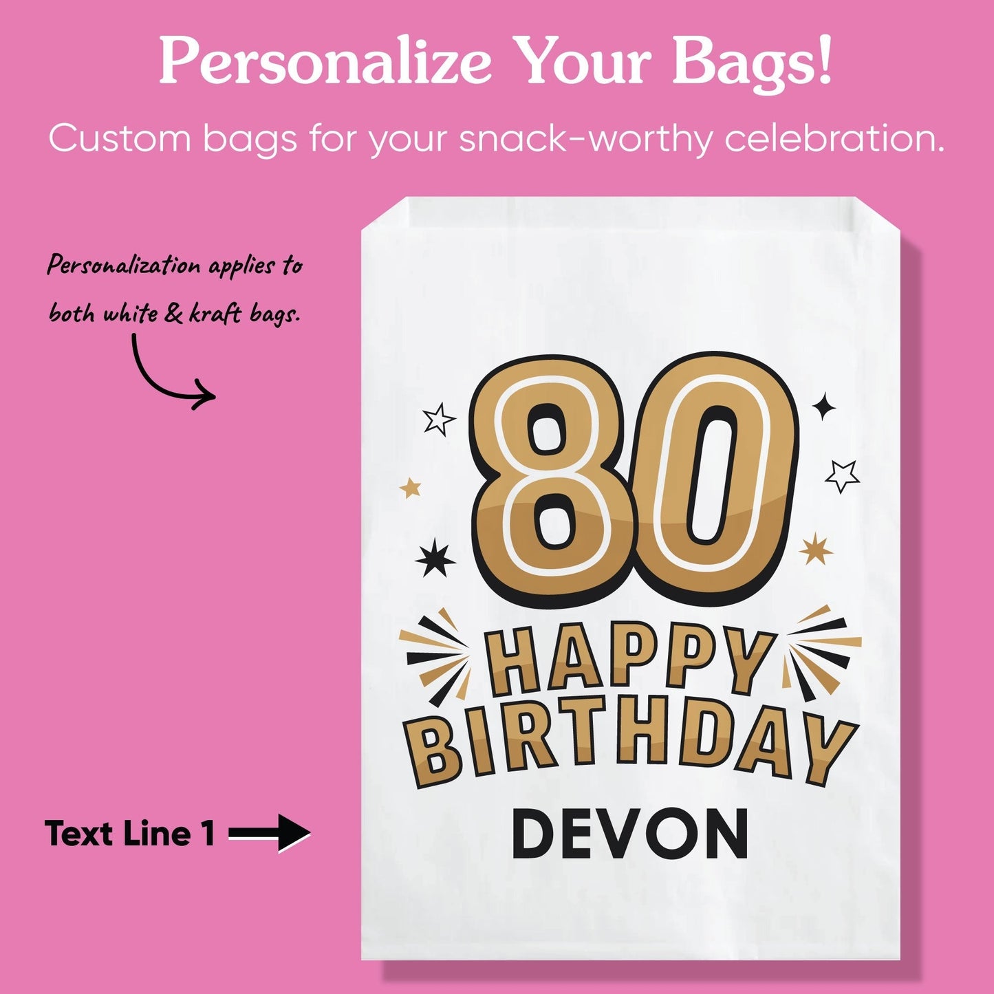 Custom Text Paper Treat Bags - 80th Birthday