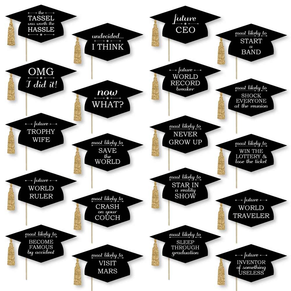 Hilarious Tassel Worth the Hassle - Gold - Graduation Party Photo Booth Props or Table Toppers - 20 Count