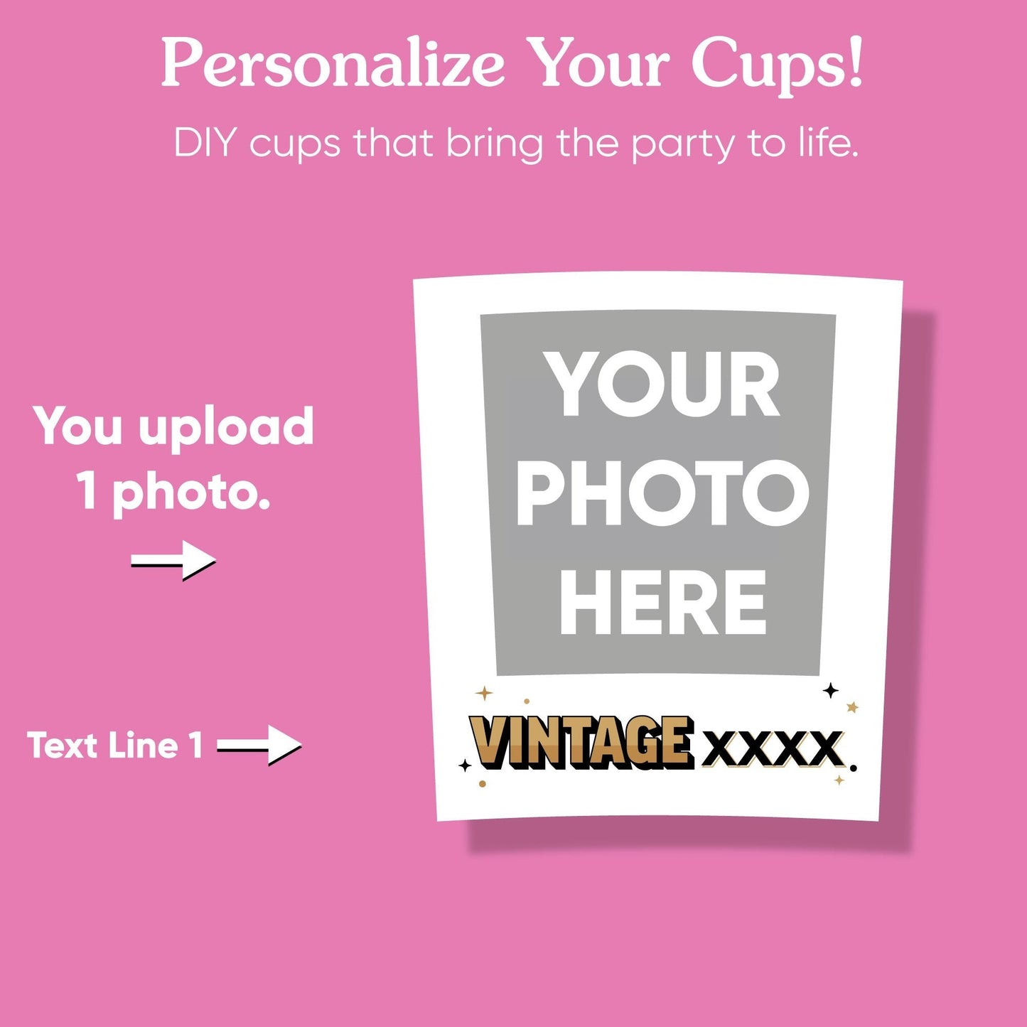 Custom Photo Party Cups - Vintage Birthday - 16 Ct
