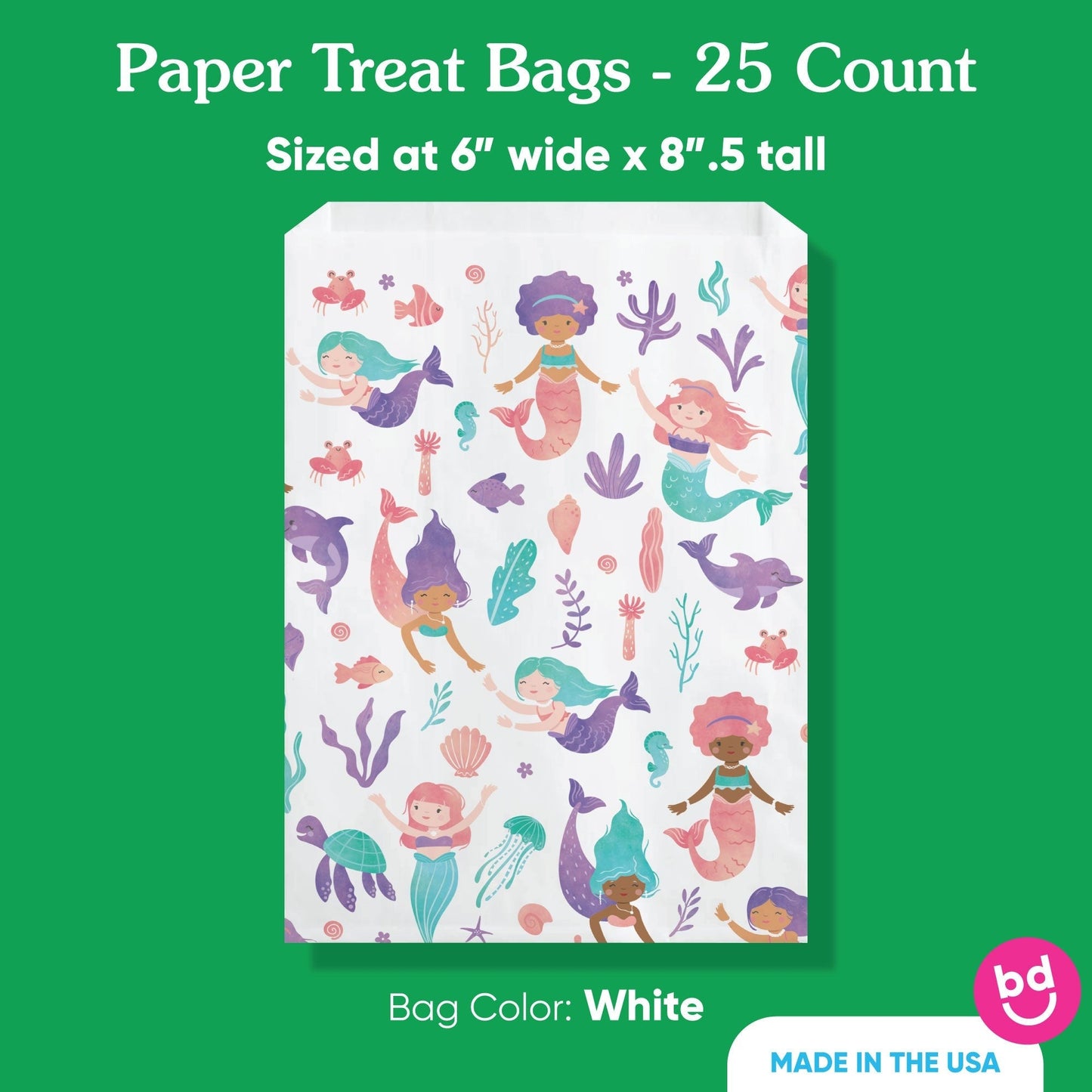 Paper Treat Bags - Mermaid - 25 Ct