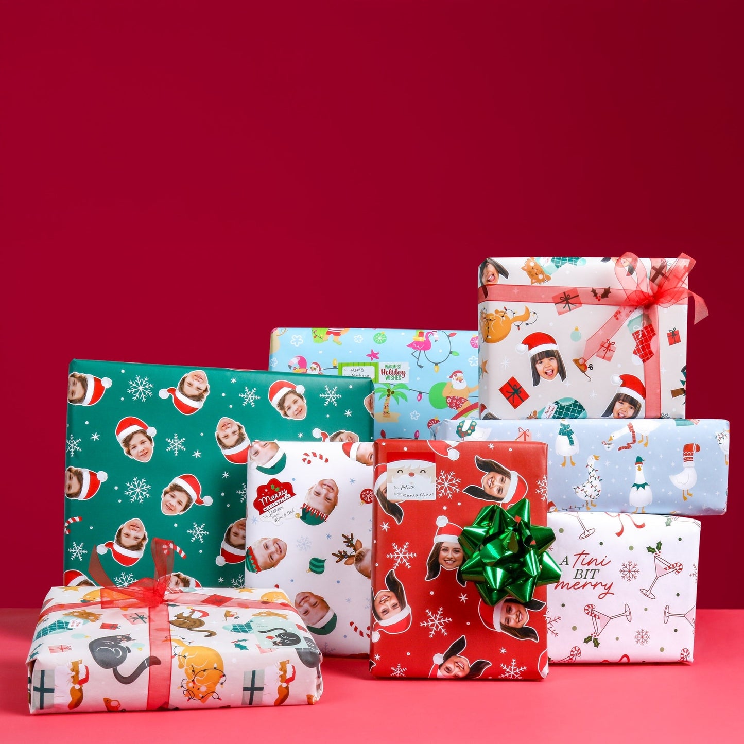 Custom Face Wrapping Paper - Santa, Reindeer and Elf Hats