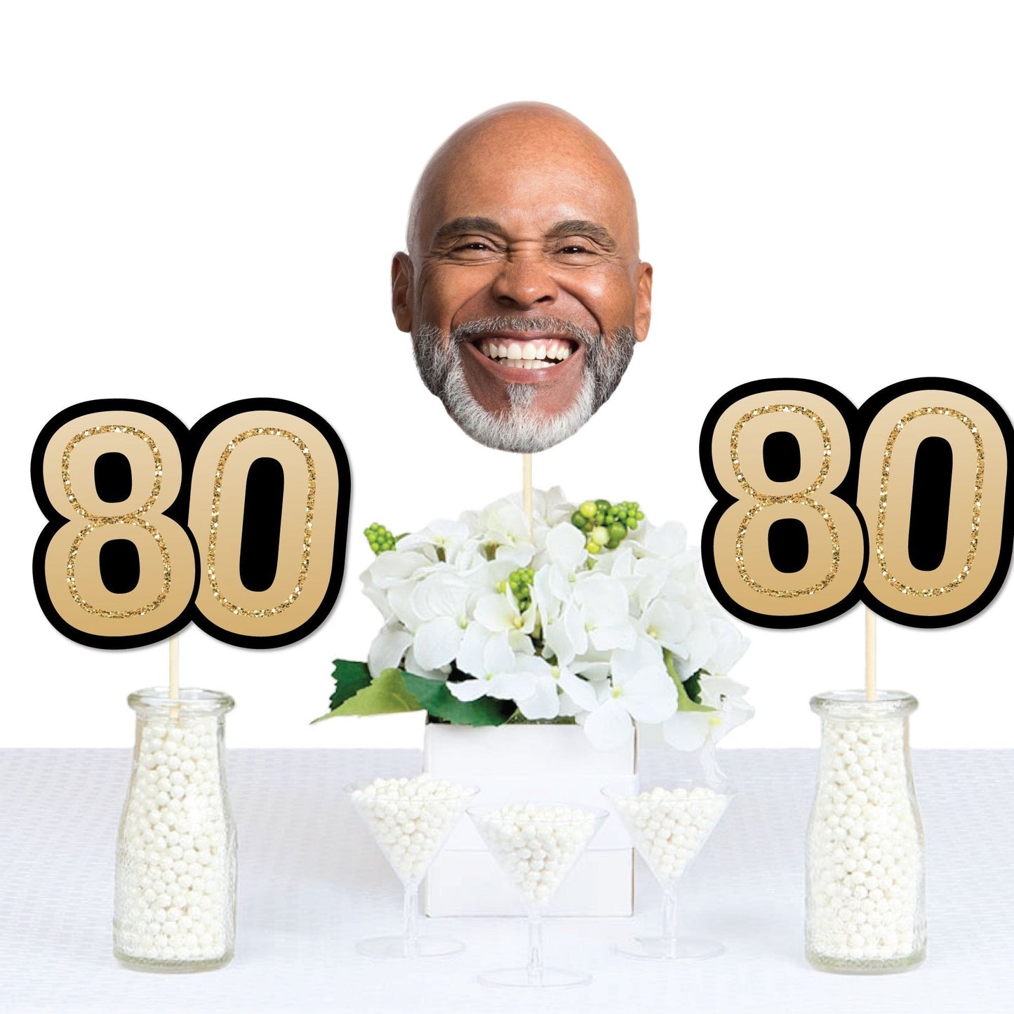 Custom Photo 80th Birthday Face Cutout Essentials - 20 Ct