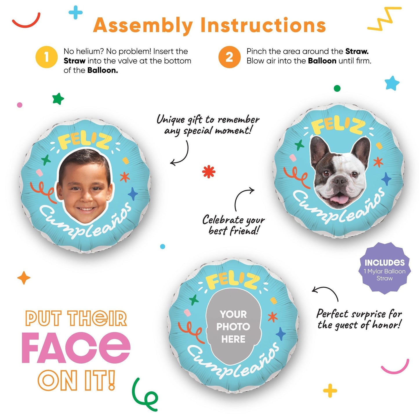 Personalized Feliz Cumpleanos Fun Face Photo Balloon