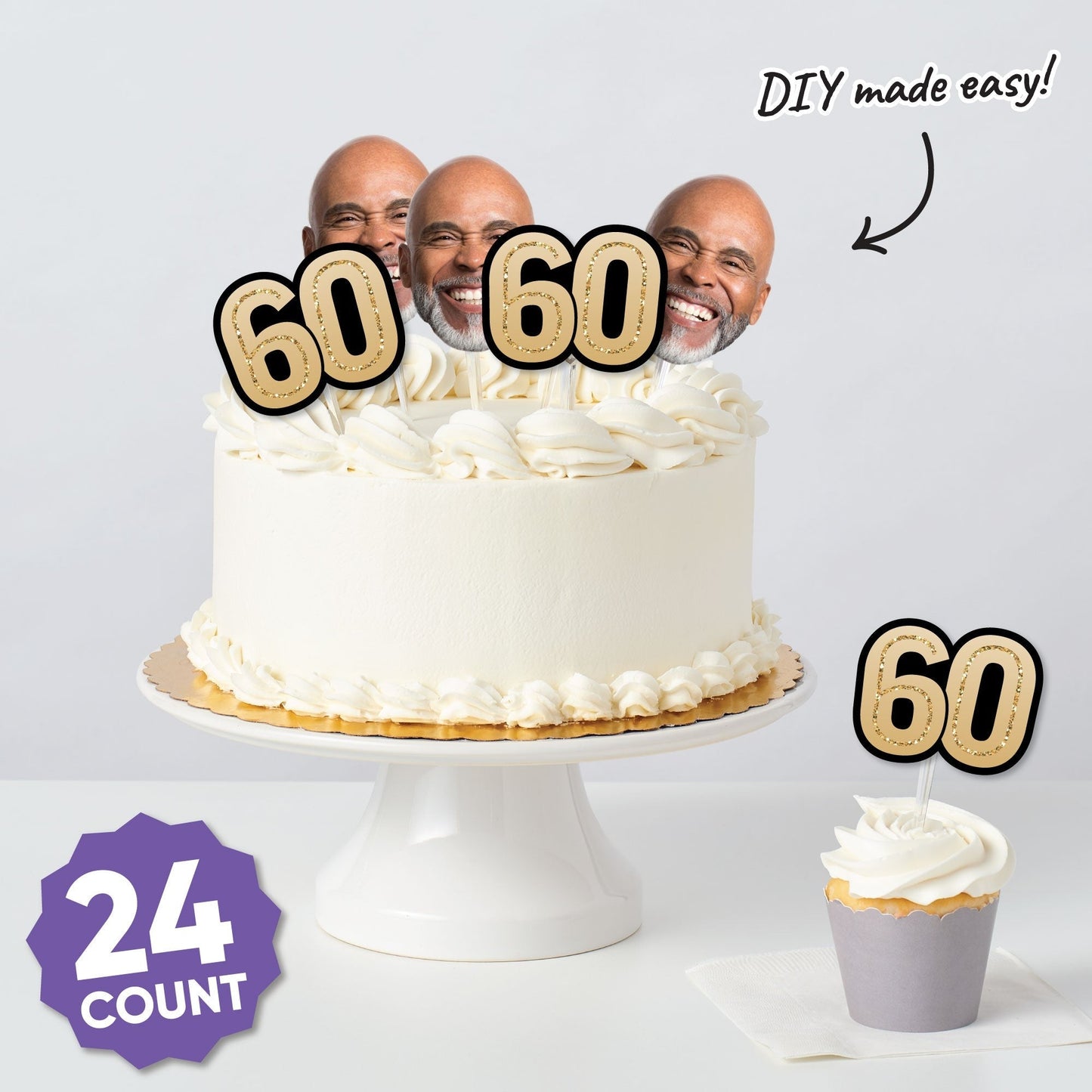 Custom Photo 60th Birthday Cut-Outs - 24 Ct