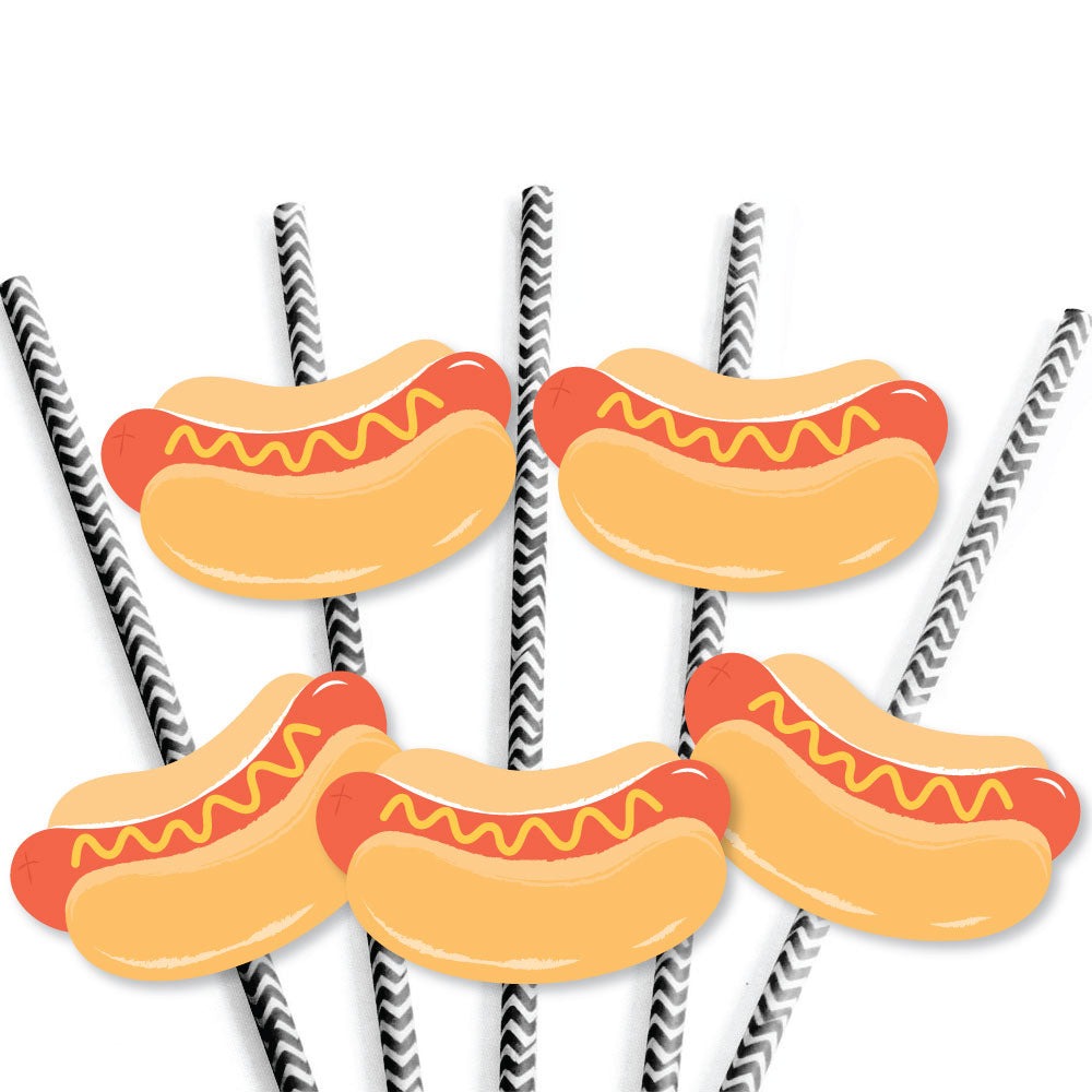 Hot Dog Straw Decor - 24 Ct
