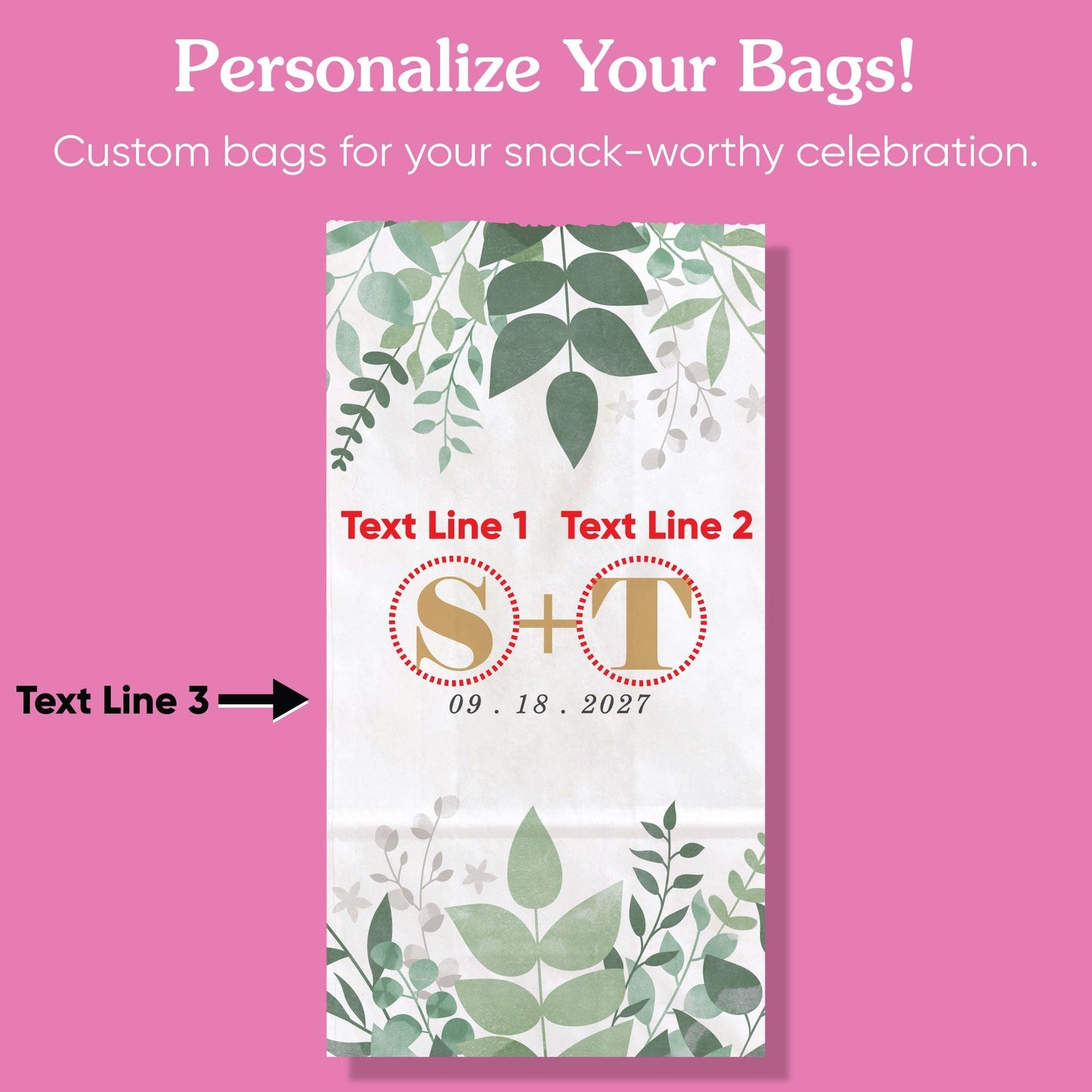 Custom Text Popcorn Bags - Boho Botanical