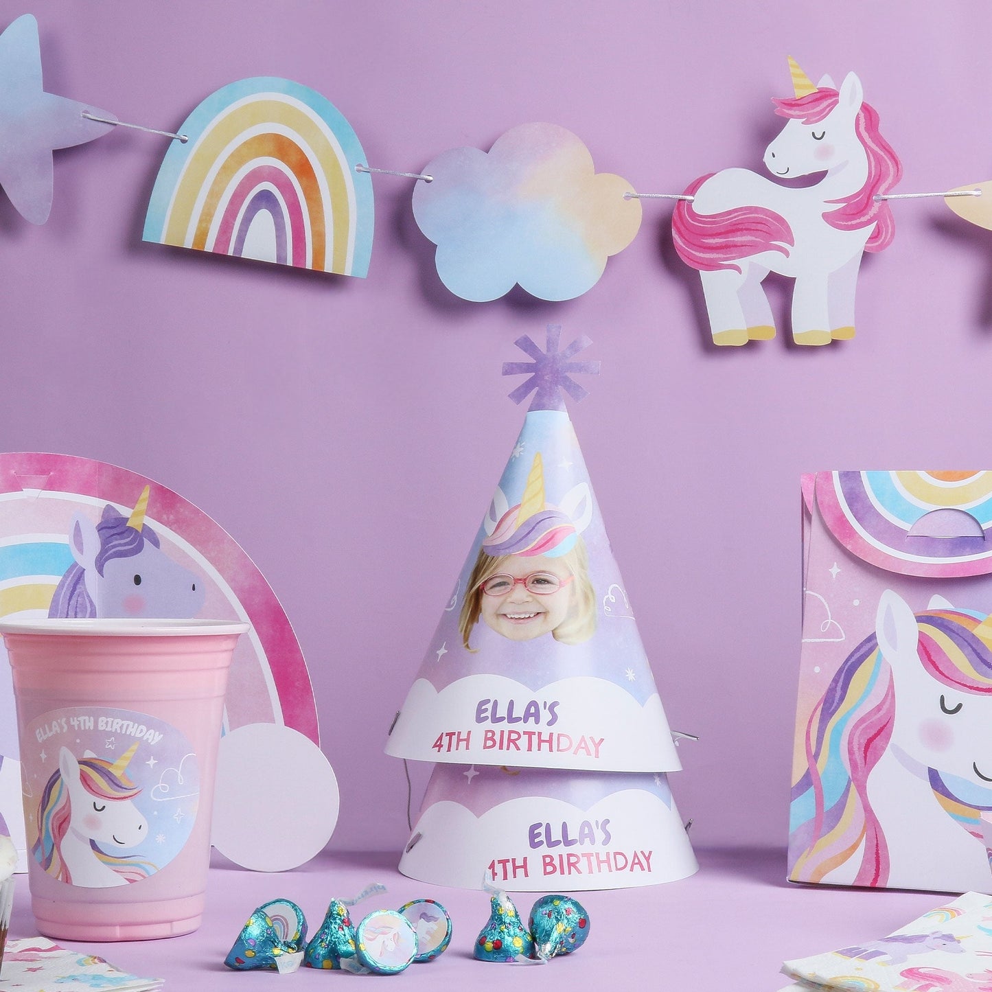 Custom Unicorn Birthday Cone Hat - 8 Ct