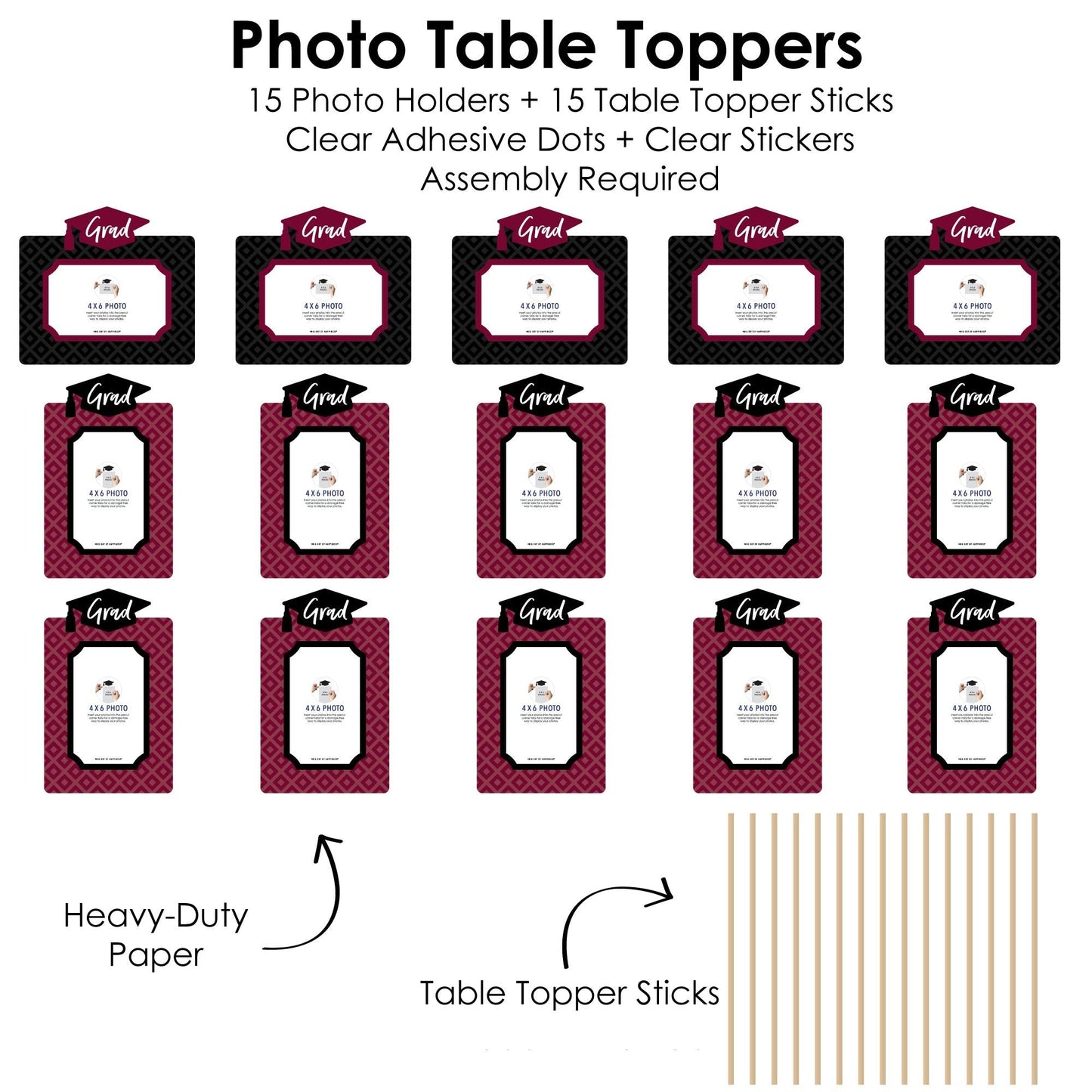 Maroon Grad - Best is Yet to Come - Graduation Party Picture Centerpiece Sticks - Photo Table Toppers - 15 Pieces