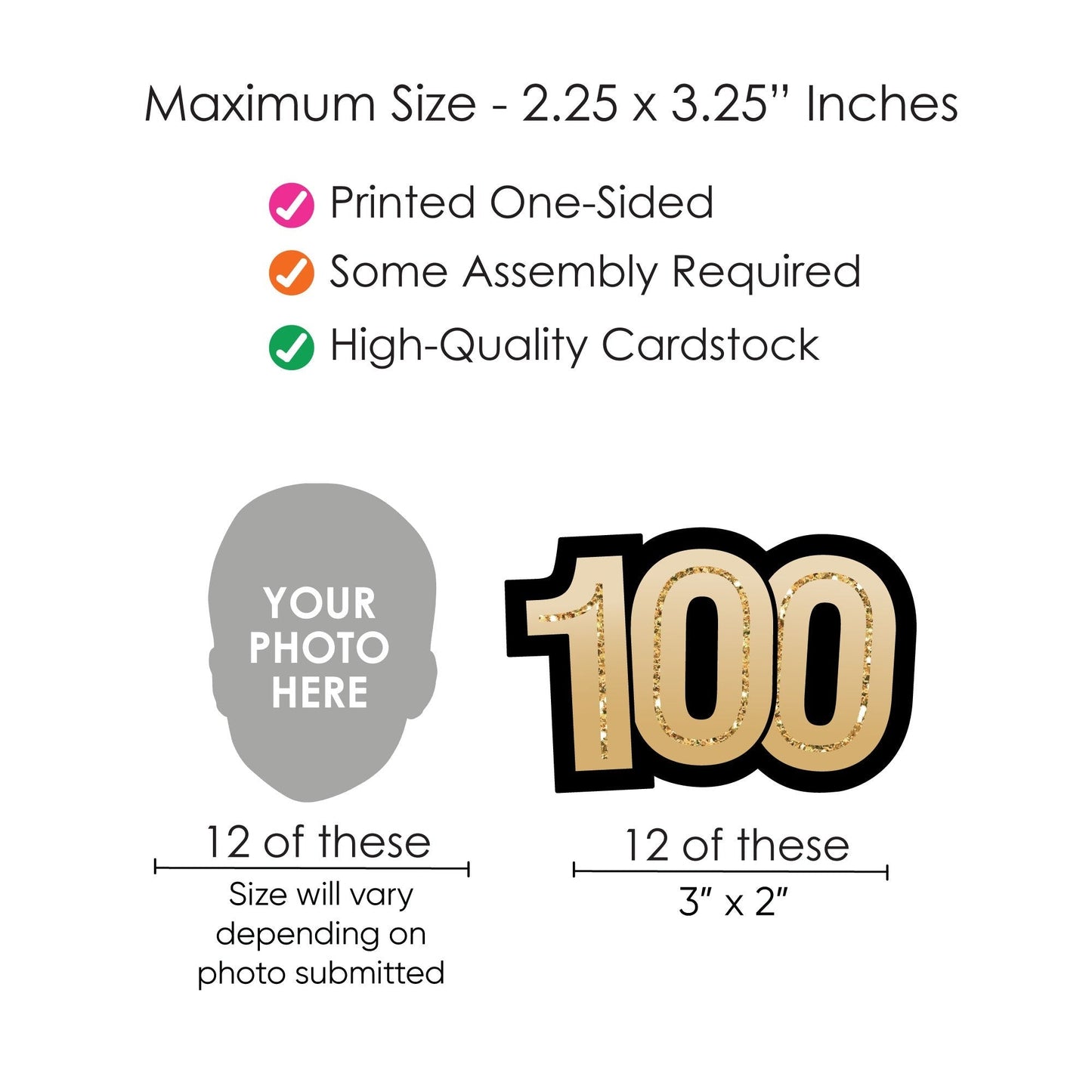 Custom 100th Birthday Face Cutout Straw Decor - 24 Ct