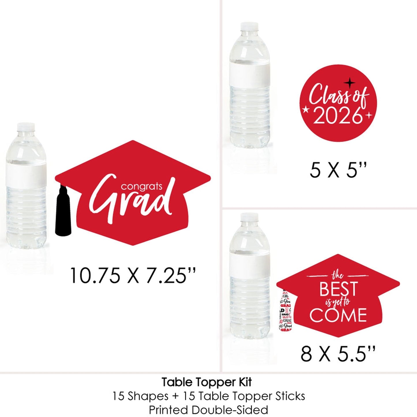 Red Grad - Best is Yet to Come - 2026 Red Graduation Party Centerpiece Sticks - Table Toppers - Set of 15