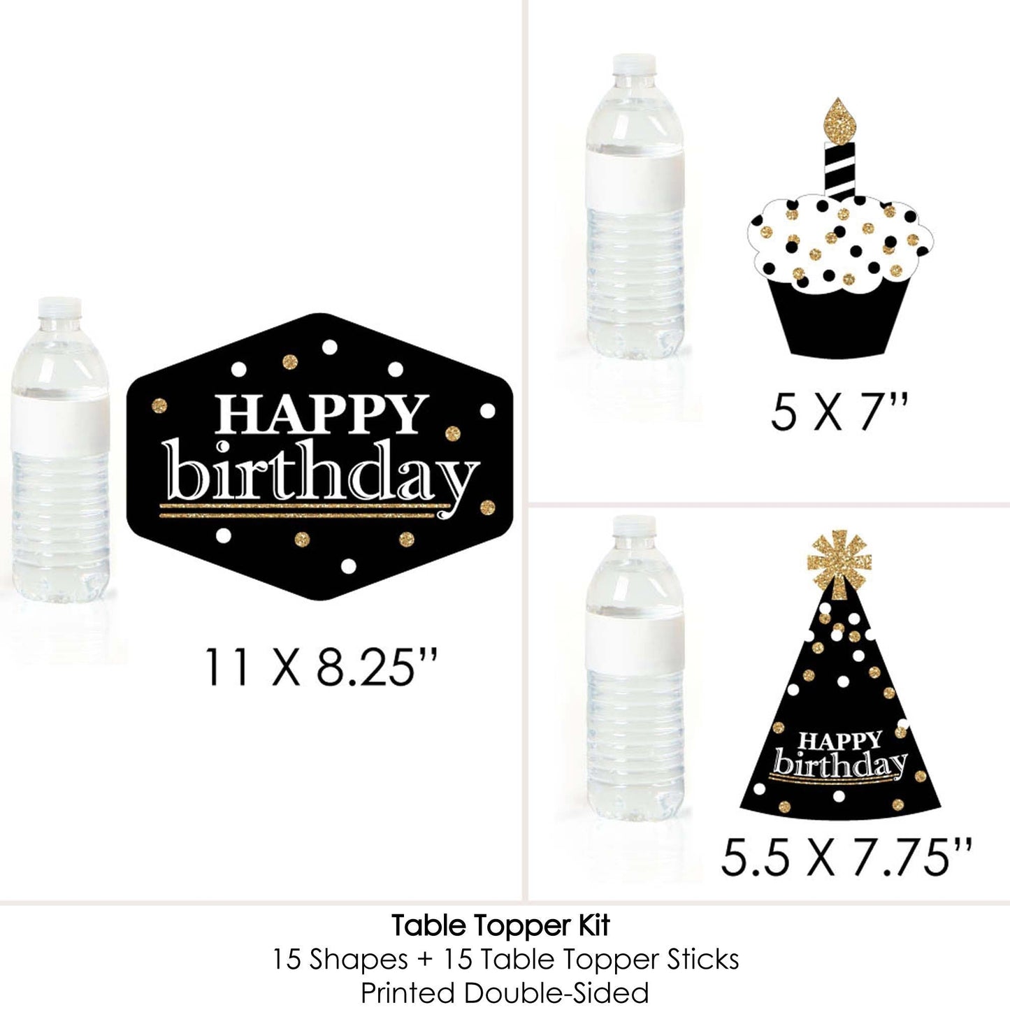 Adult Happy Birthday - Gold - Birthday Party Centerpiece Sticks - Table Toppers - Set of 15