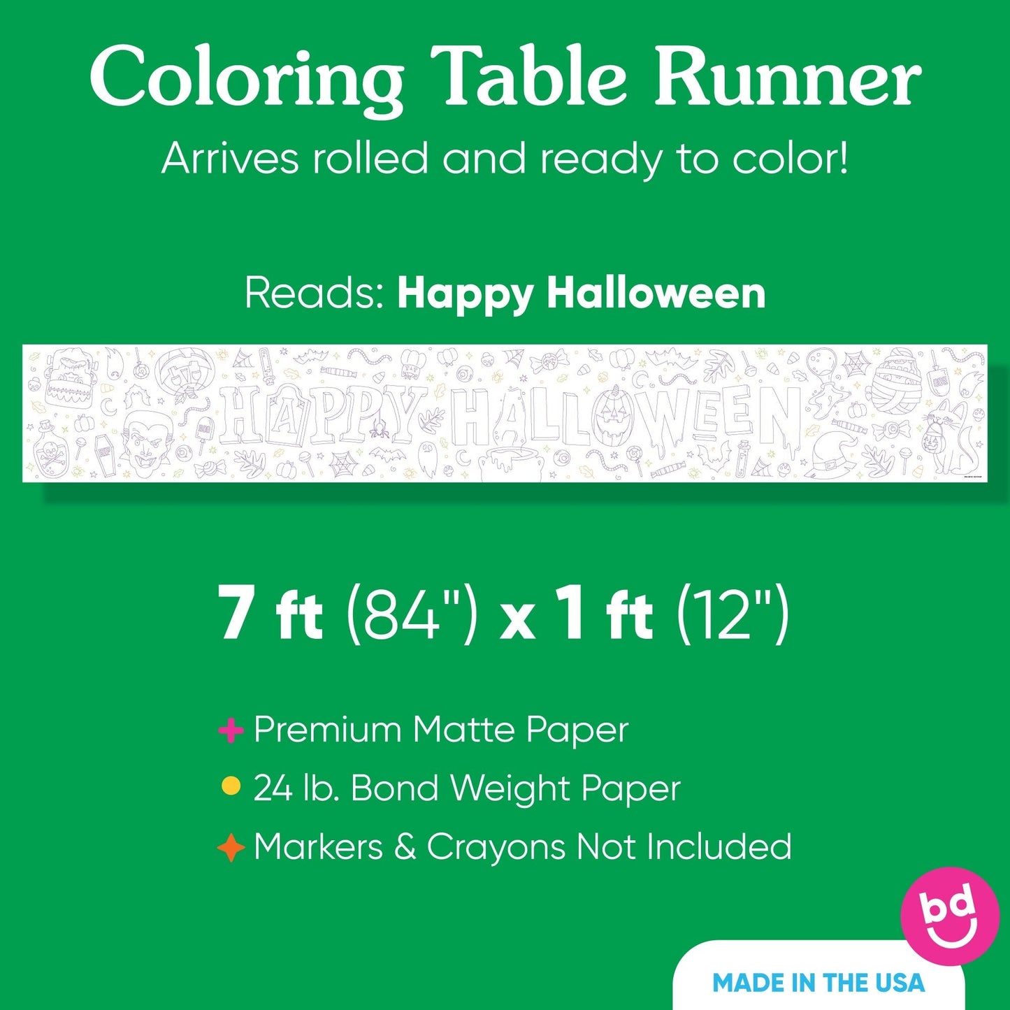 Jack-O-Lantern Halloween - Coloring Table Runner - 7'