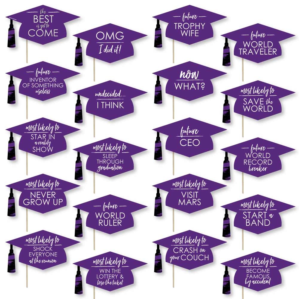 Hilarious Purple Grad - Best is Yet to Come - Graduation Party Photo Booth Props or Table Toppers - 20 Count