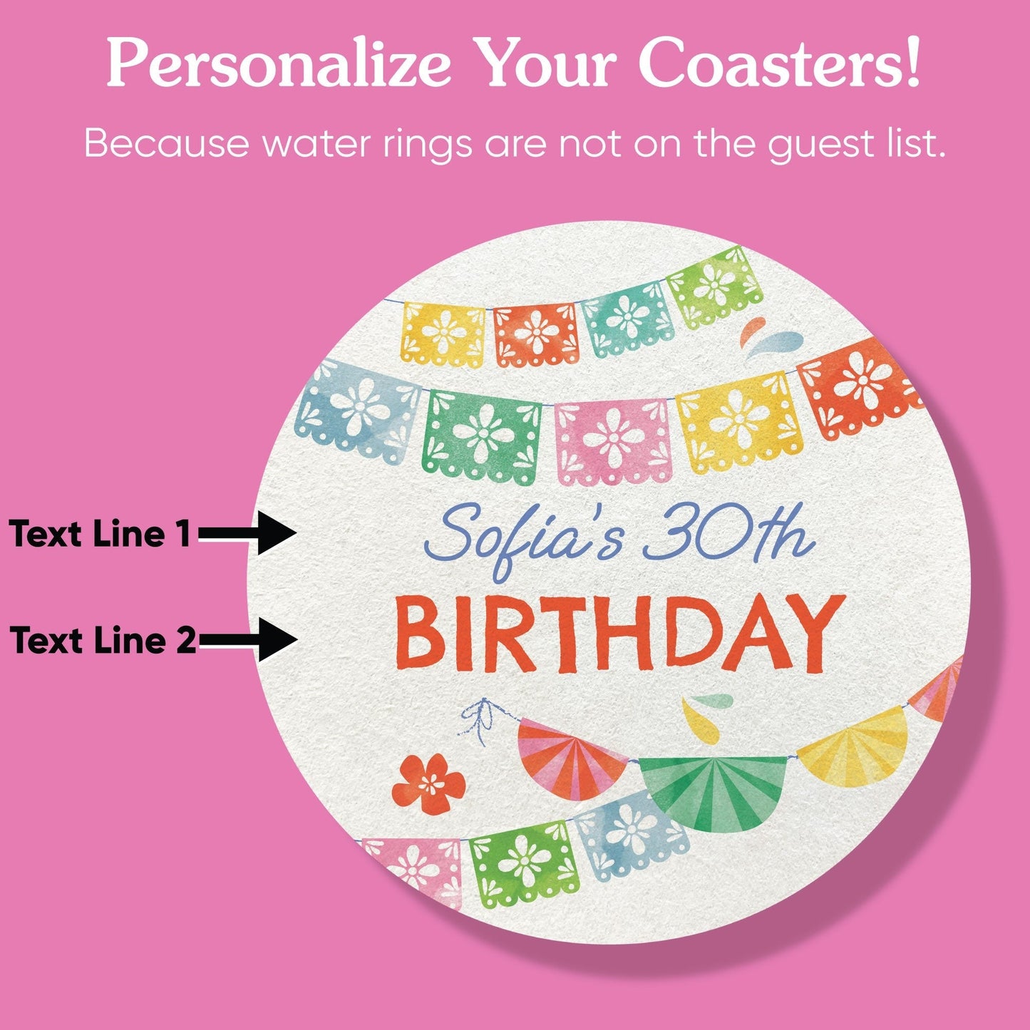 Custom Text - Drink Coasters - Fiesta - 25 Ct