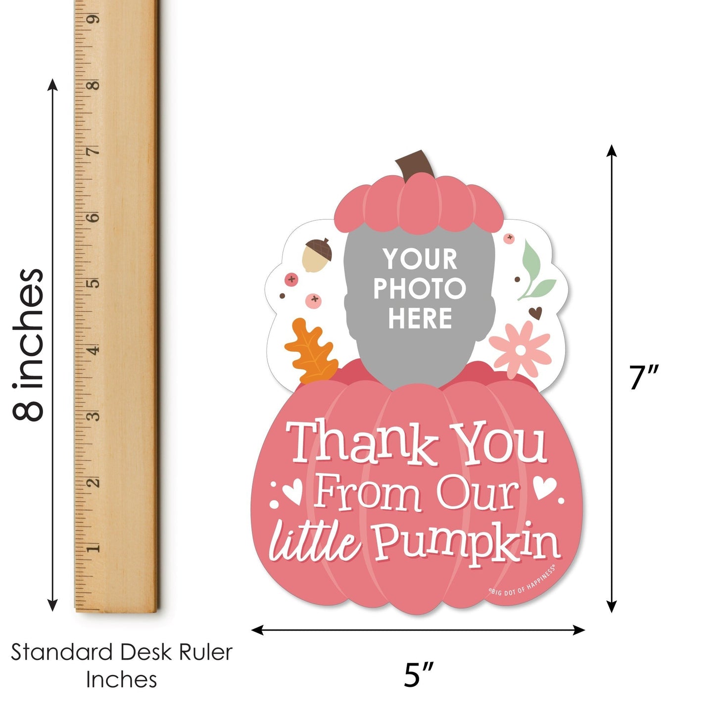 Custom Photo Girl Little Pumpkin - Fall Birthday Party Fun Face Shaped Thank You Cards with Envelopes - Set of 12