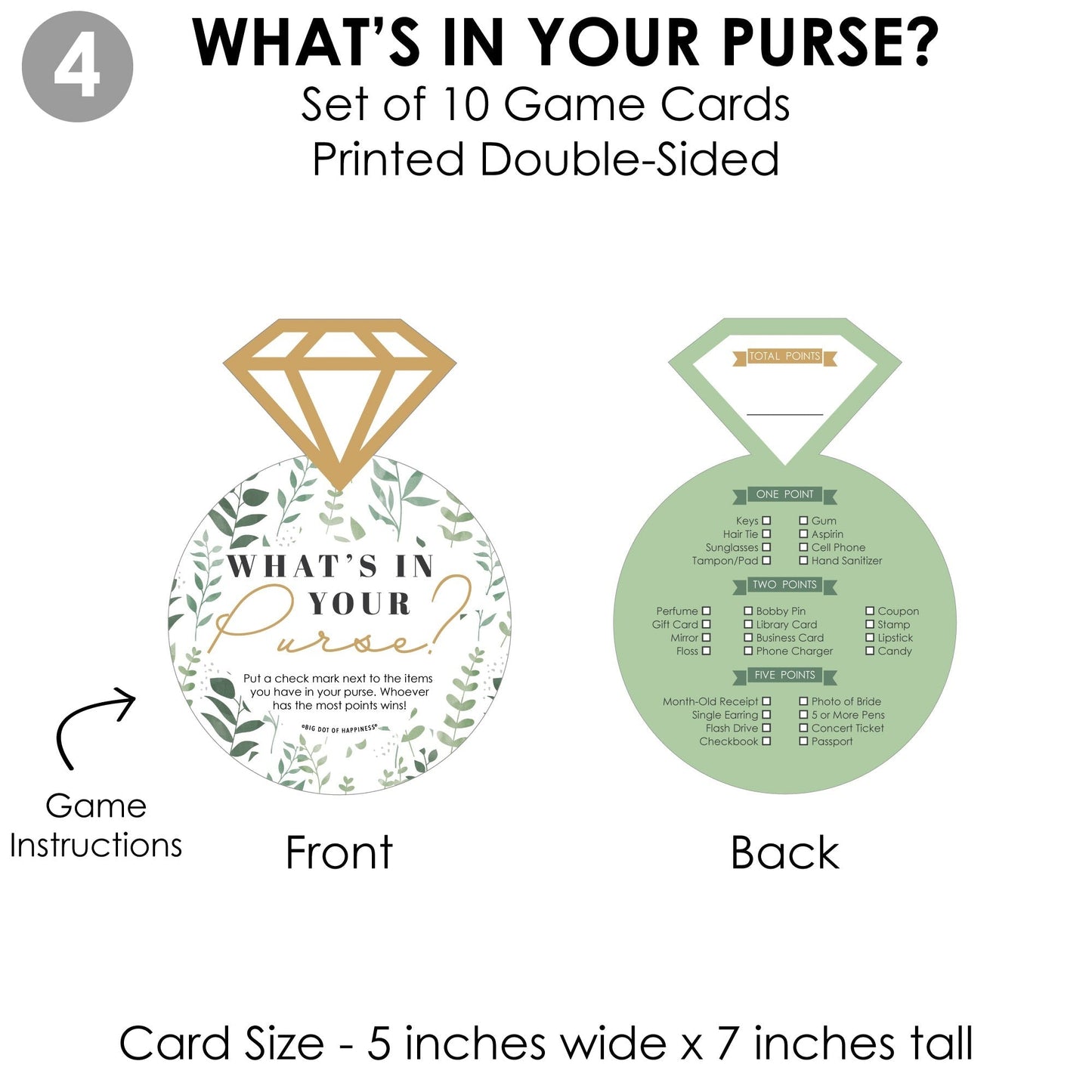 Boho Botanical Bride - 4 Greenery Bridal Shower Games - 10 Cards Each - Who Knows The Bride Best, Bride or Groom Quiz, What's in Your Purse and Love - Gamerific Bundle