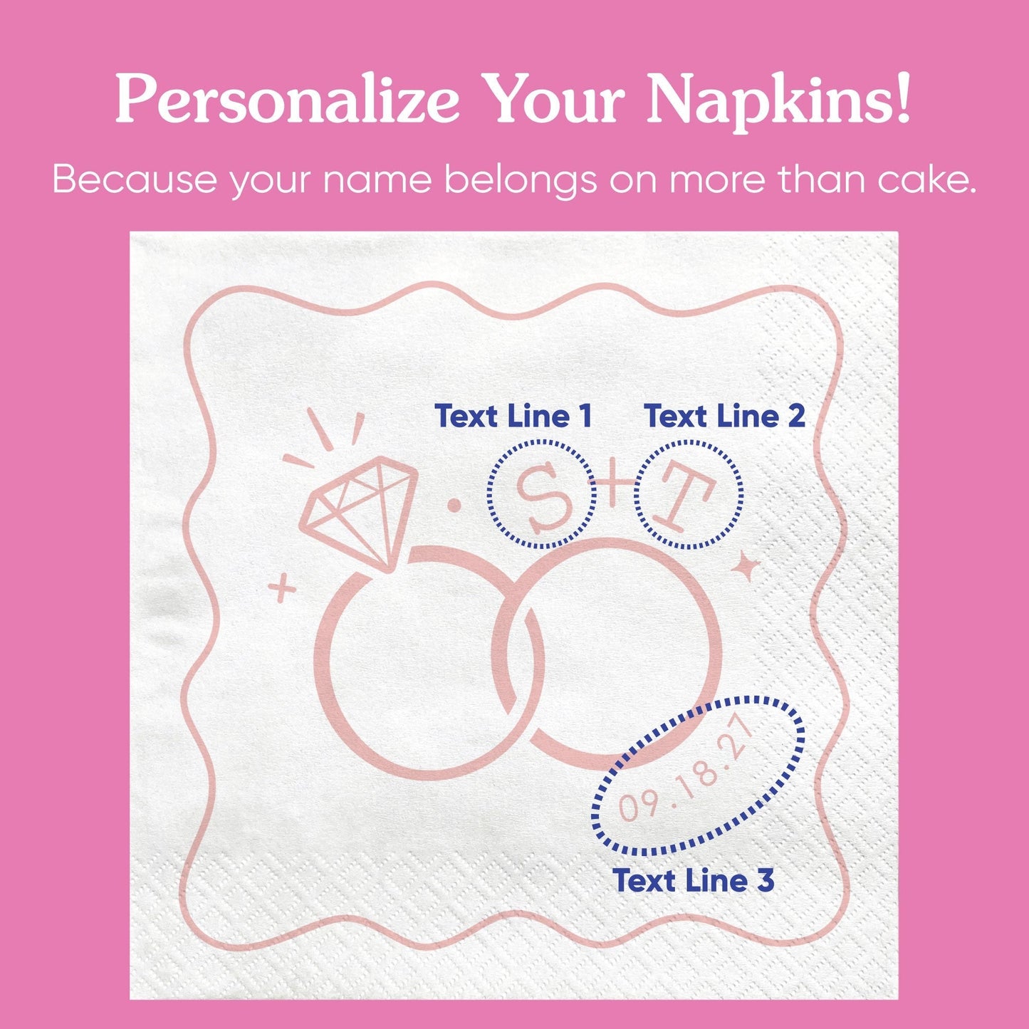 Custom Text - Pink Wedding Rings Napkins