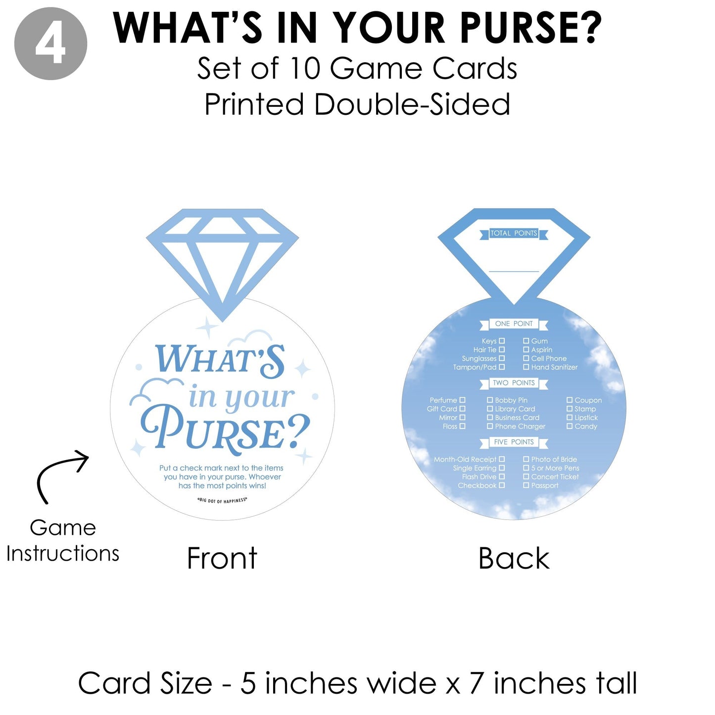 On Cloud 9 - 4 Bridal Shower Games - 10 Cards Each - Who Knows The Bride Best, Bride or Groom Quiz, Whats in Your Purse and Love - Gamerific Bundle