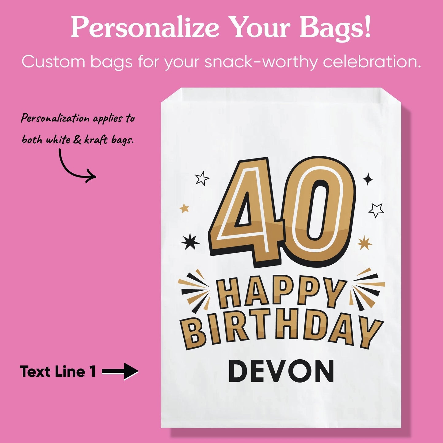 Custom Text Paper Treat Bags - 40th Birthday