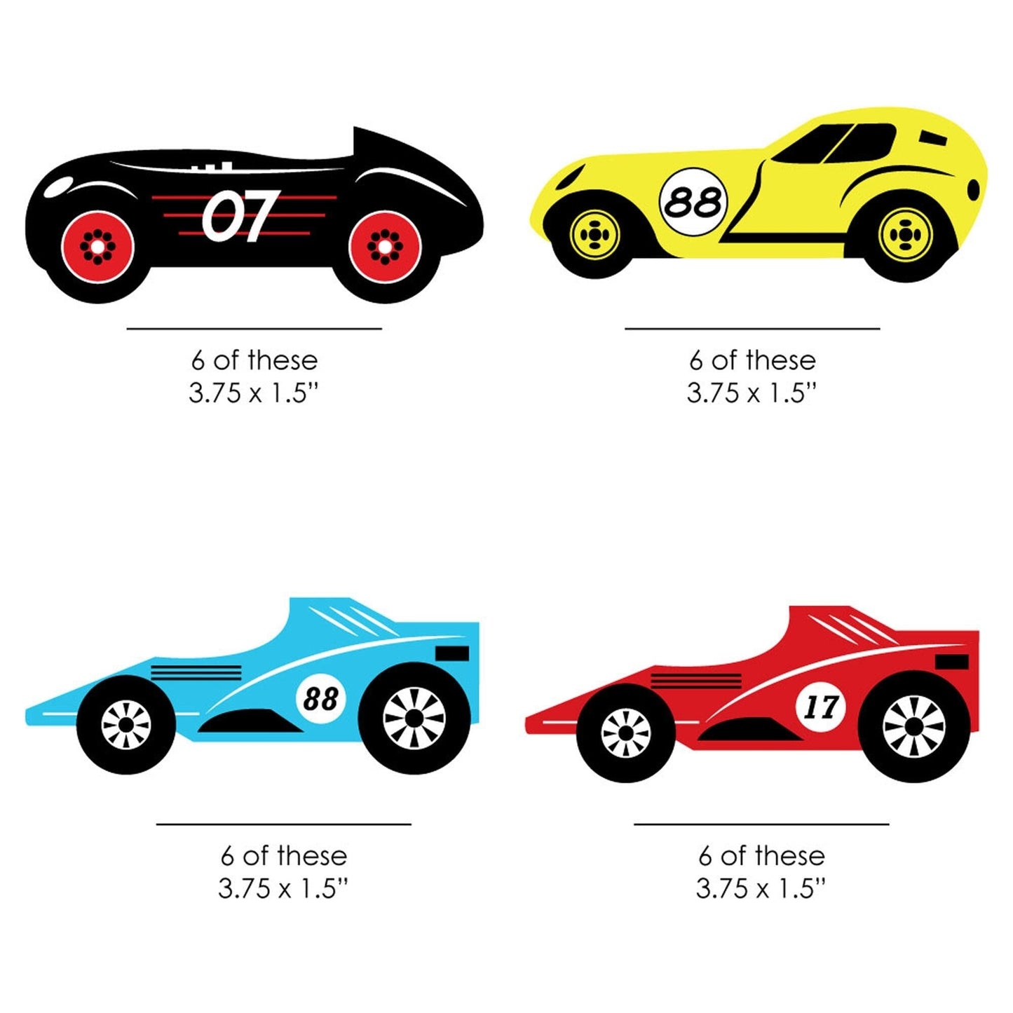 Let's Go Racing - Racecar - DIY Shaped Race Car Birthday Party or Baby Shower Cut-Outs - 24 ct