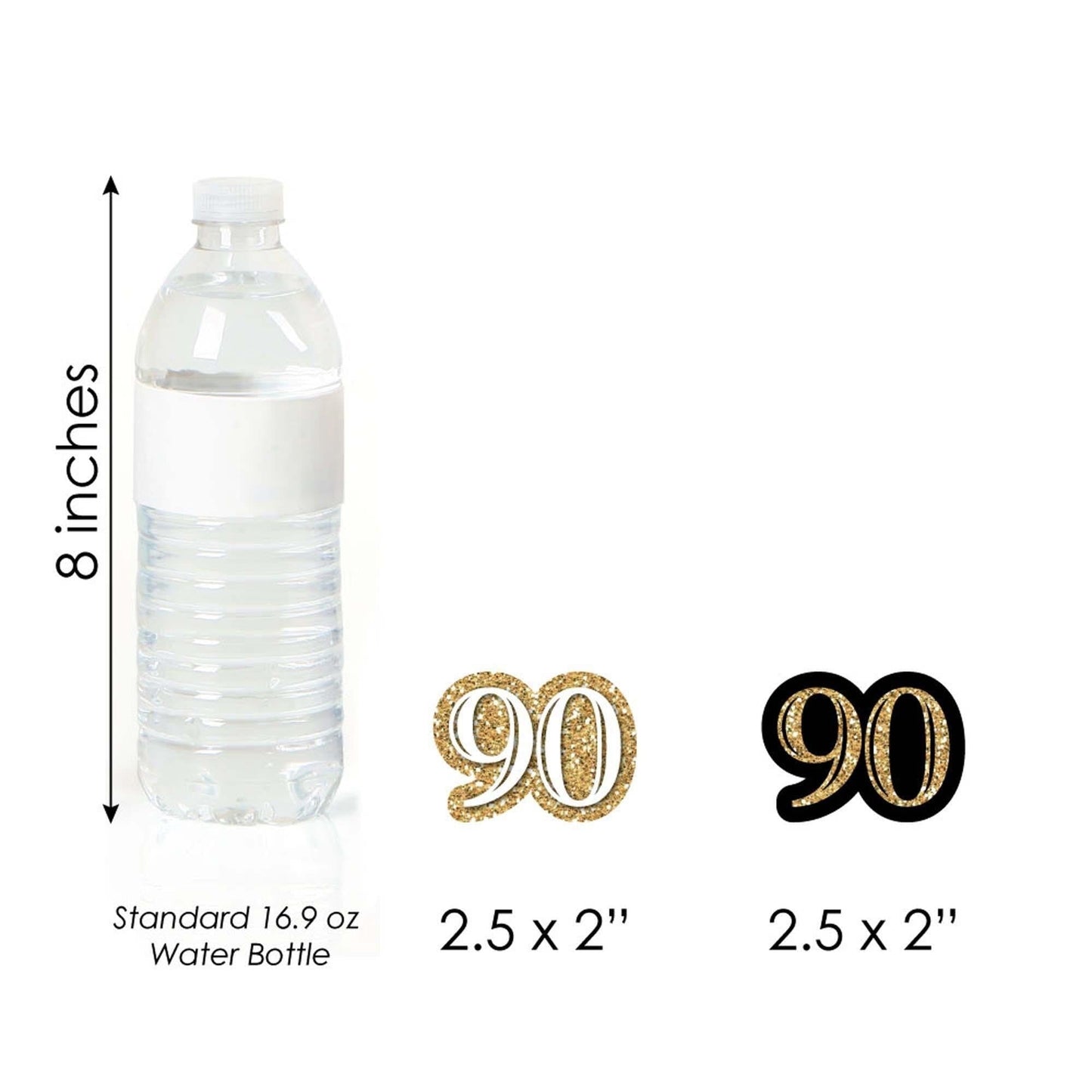 Adult 90th Birthday - Gold - Dessert Cupcake Toppers - Birthday Party Clear Treat Picks - Set of 24