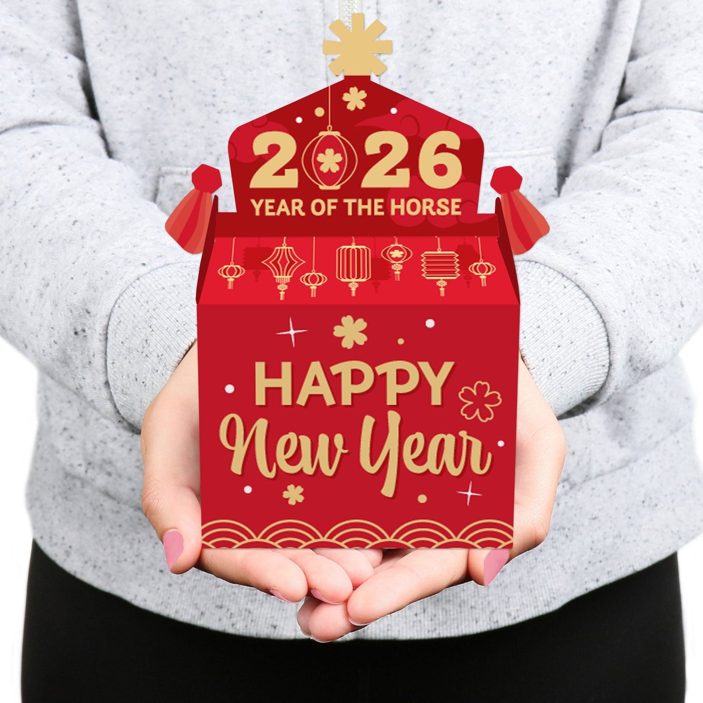 Lunar New Year - Treat Box Party Favors - 2026 Year of the Horse Goodie Gable Boxes - Set of 12