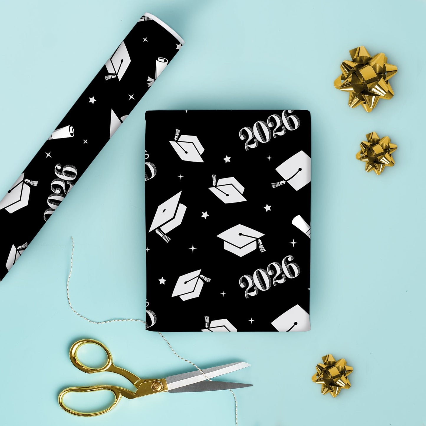 Black & Silver Graduation Wrapping Paper, Class of 2026
