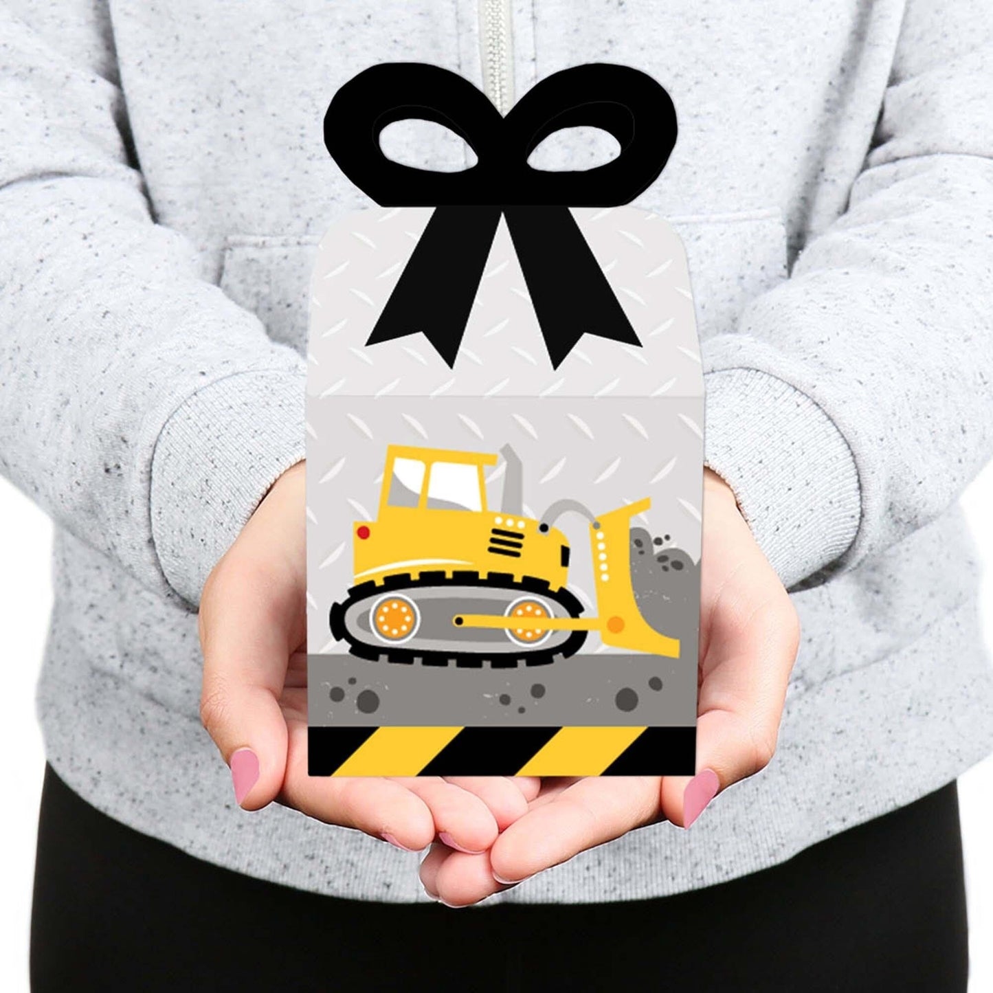Dig It - Construction Party Zone - Square Favor Gift Boxes - Baby Shower or Birthday Party Bow Boxes - Set of 12