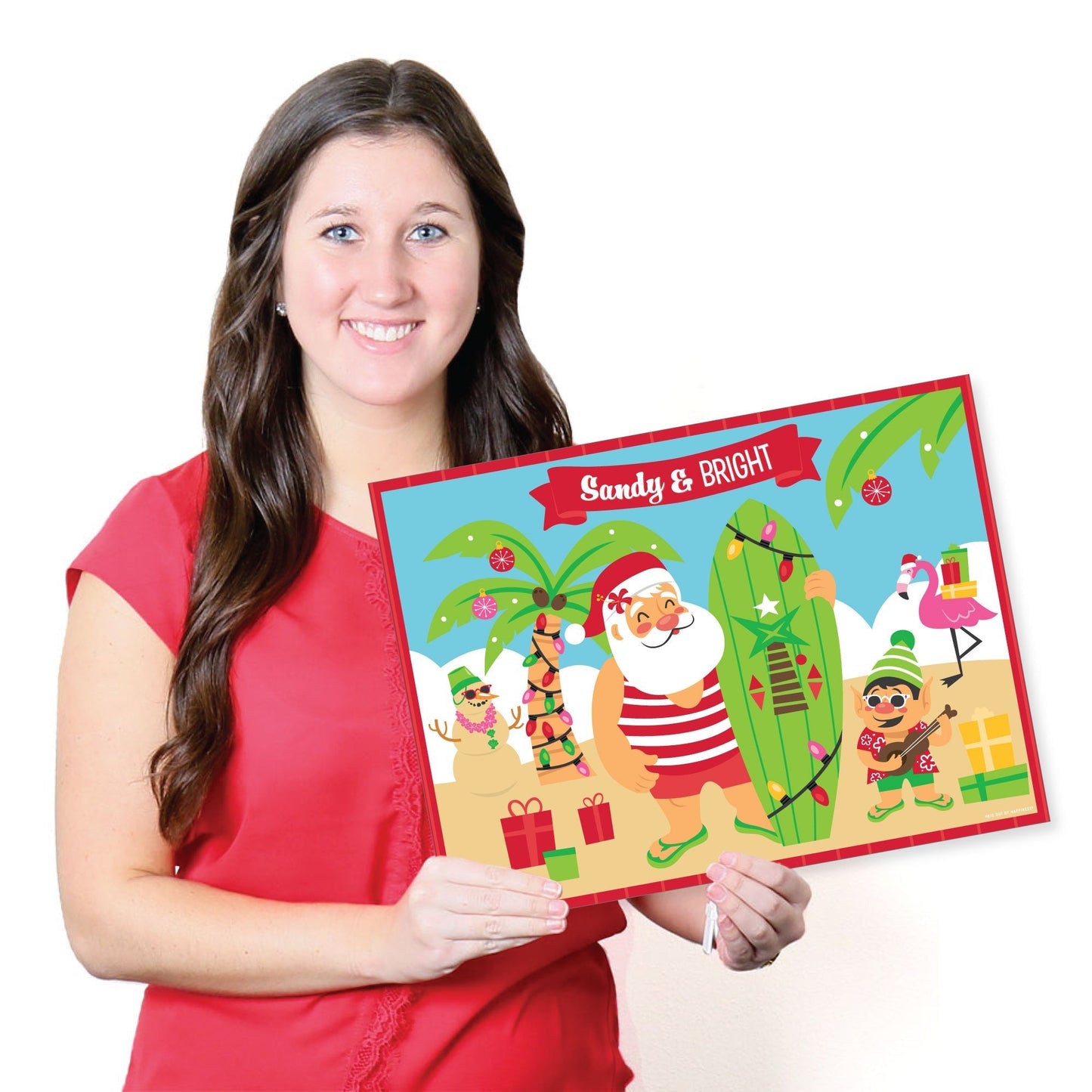 Tropical Christmas - Paper Beach Santa Holiday Party Coloring Sheets - Activity Placemats - Set of 16