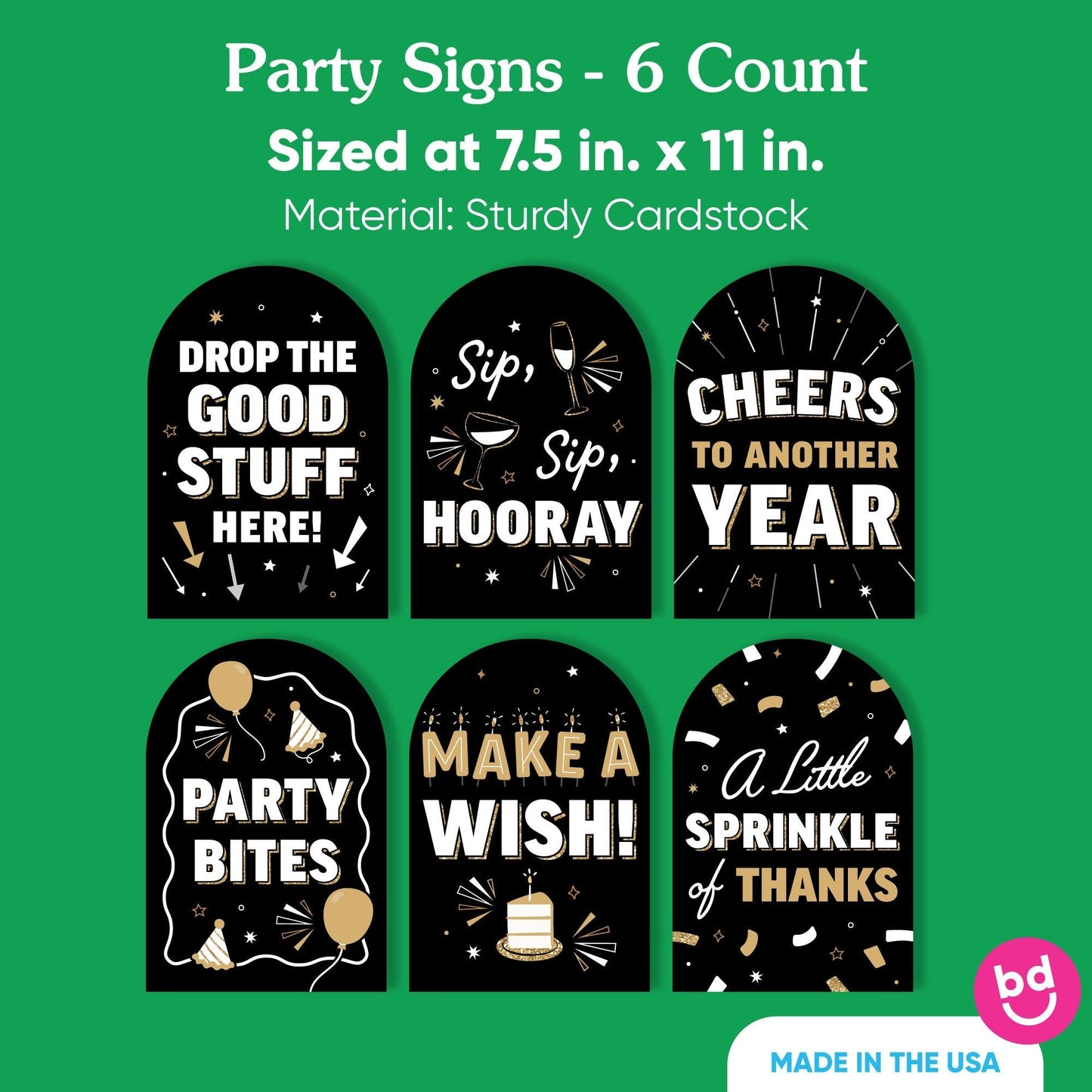 Happy Birthday Gold Party Signs Set - 6 Ct
