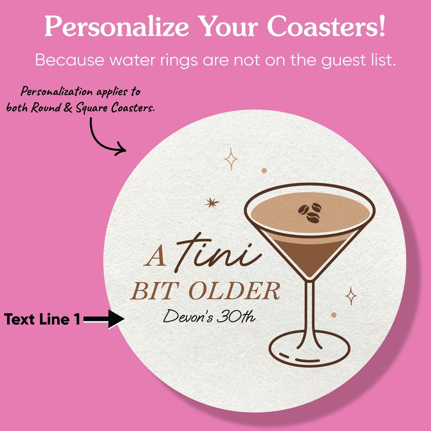 Custom Text Coasters - A Tini Bit Older Espresso