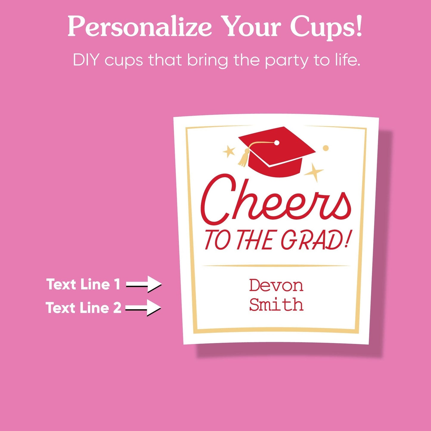 Custom Text Party Cups - Red Graduation - 16 Ct