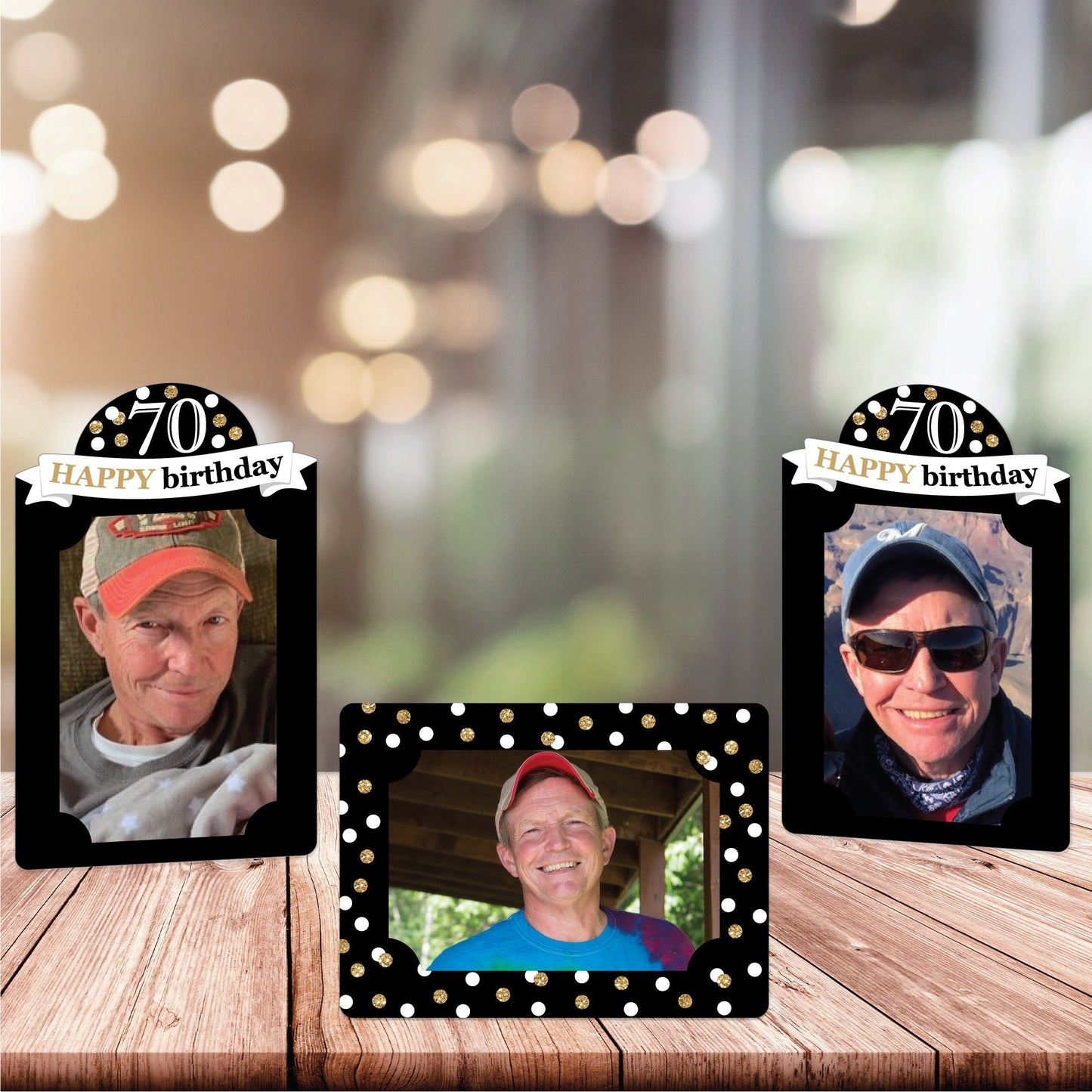 Adult 70th Birthday - Gold - Birthday Party 4x6 Picture Display - Paper Photo Frames - Set of 12