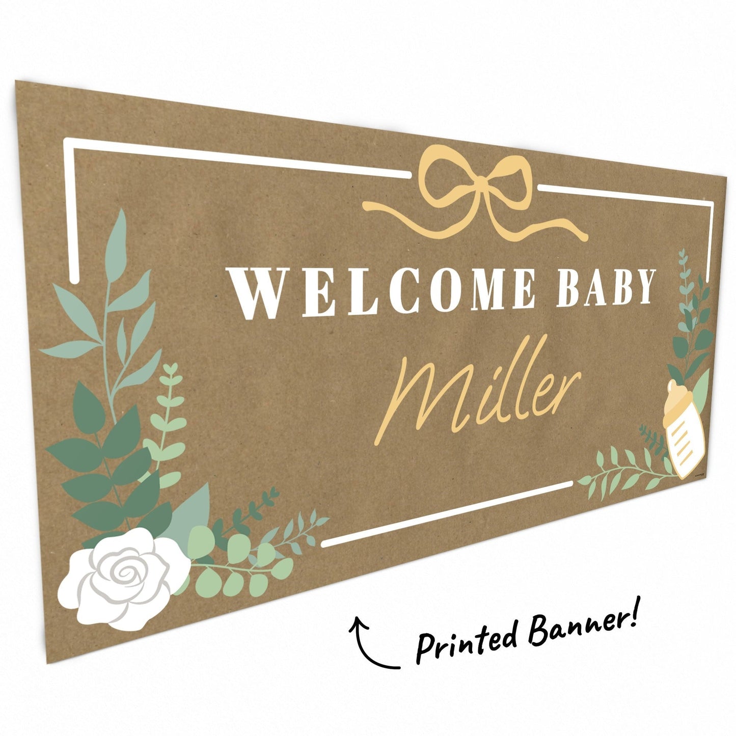 Custom Text Boho Botanical Baby Shower Kraft Banner
