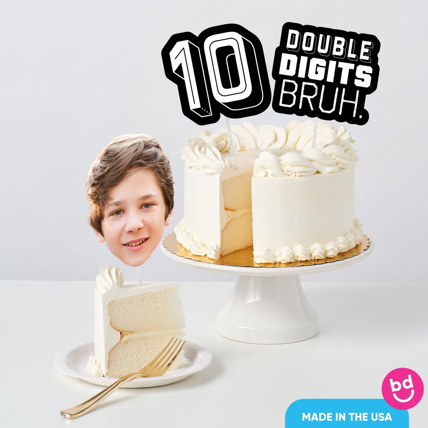 Custom Photo 10th Birthday Bruh Cake Topper - 3 Pc