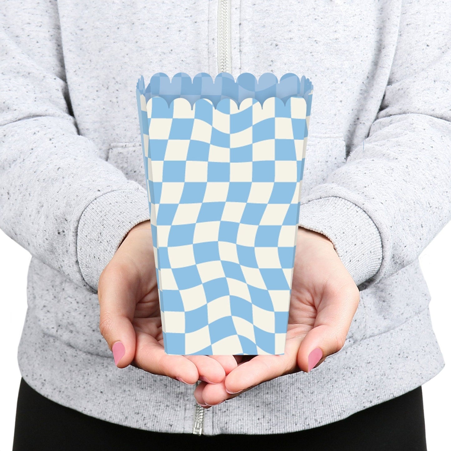 Blue Checkered Party - Favor Popcorn Treat Boxes - Set of 12